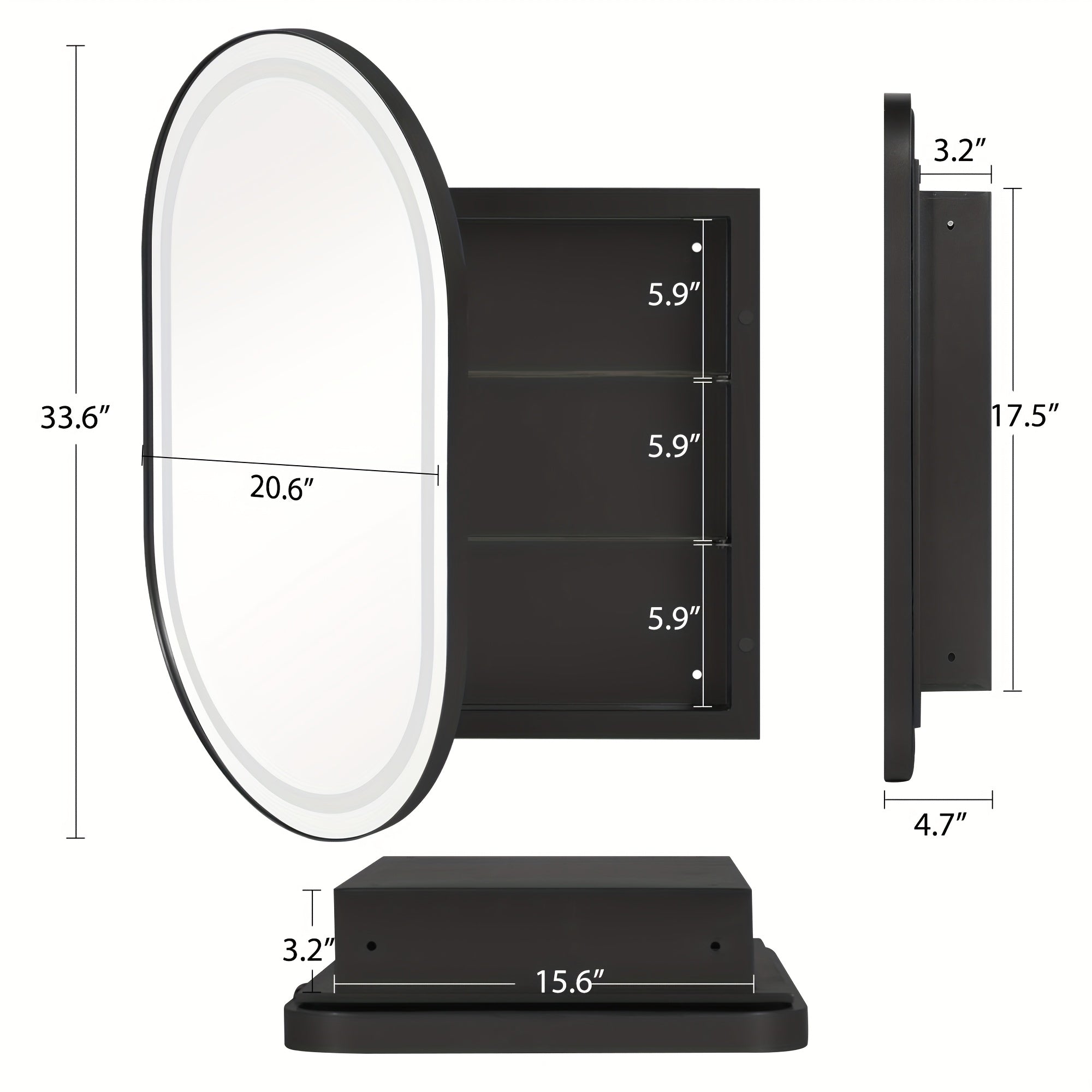 SOGES Modern Wall-Mounted Mirror Medicine Cabinet with Adjustable LED & Shelves - Oval Bathroom Storage Unit, Deep Metal Frame Suitable for Bathroom, Space-Saving Medicine Cabinet for, Doors\u002FHardware Color Options