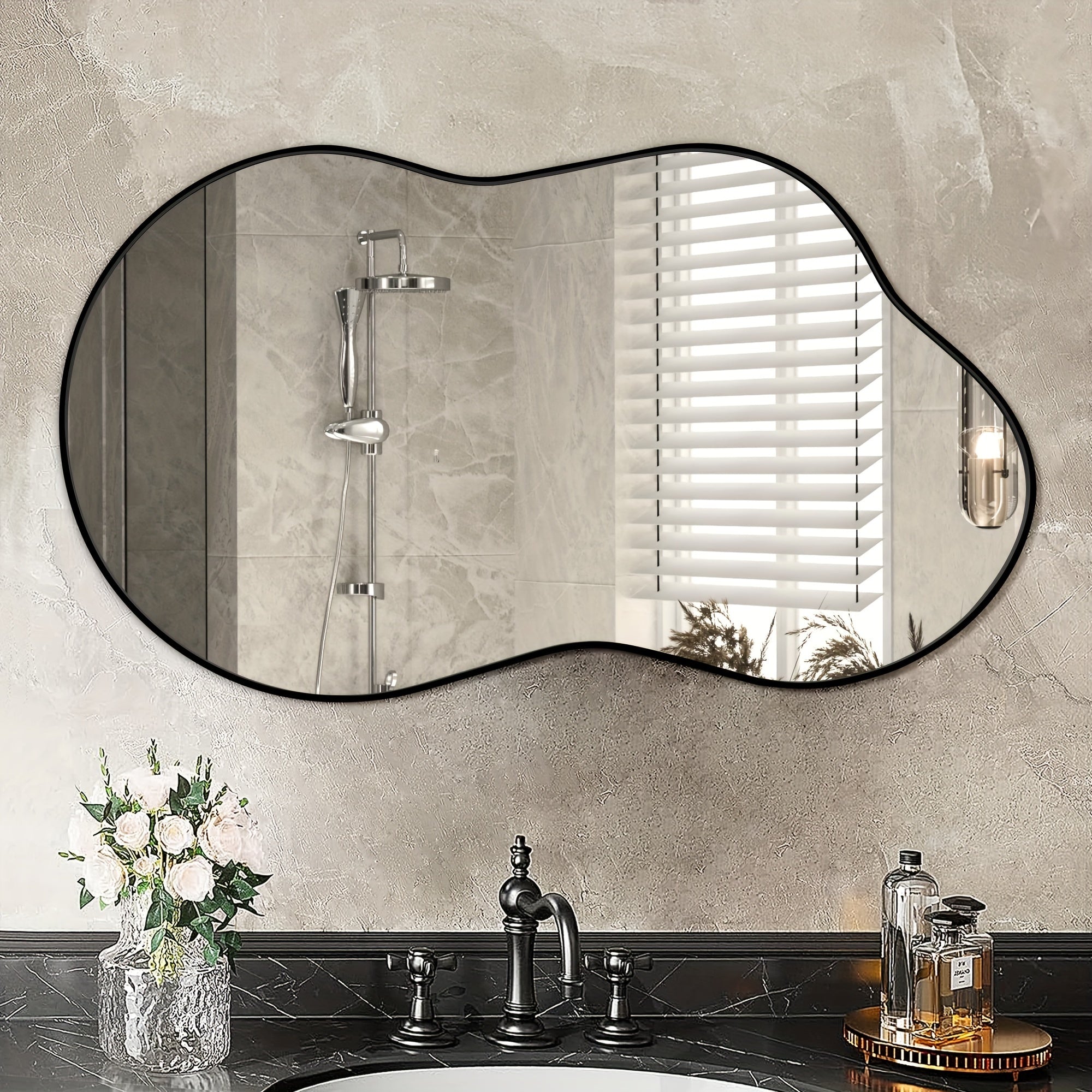 Irregular Wall Mirror - Wall Mirrors Decorative Black Asymmetrical Mirror Aviation Aluminum Alloy Frame For Bathroom, Bedroom, Living Room, Cloakroom, Entryway