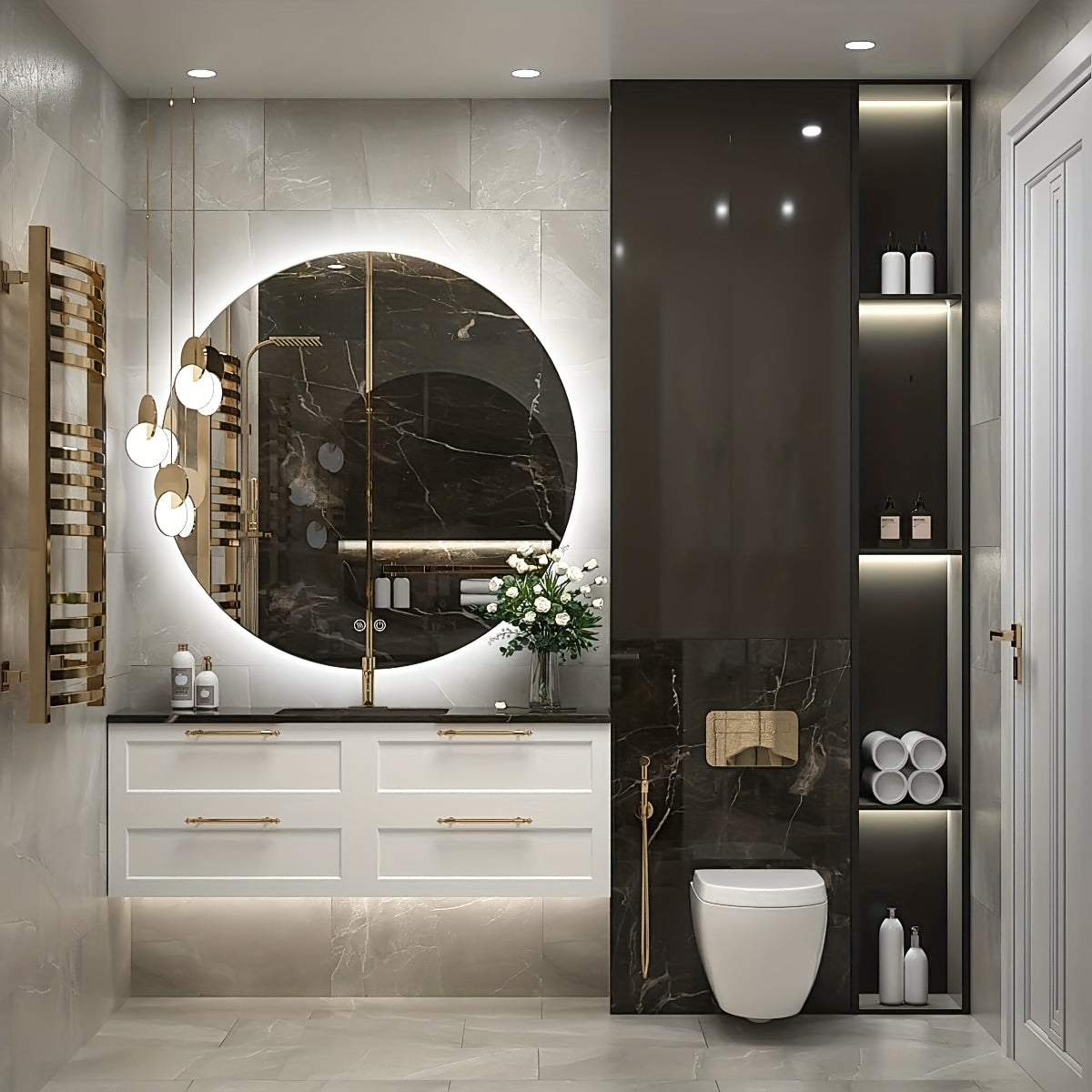 36 Inch LED Backlit Round Mirror for Vanity, Dimmable Lighted Bathroom 6000K Wall Mounted Mirror with Lights, Anti-Fog, Touch Switch And CRI 90+, Makeup Mirror, Grooming Mirror, Sleek Design, Decorative Mirror, Antifog Mirror, Color Temperature