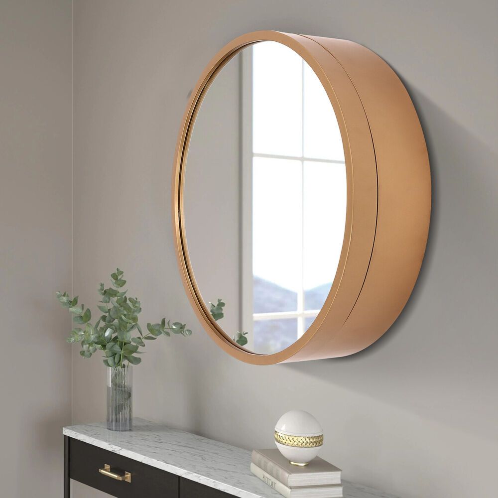 CNCEST Round Golden Bathroom Mirror Cabinet Wall-mounted Organizer Makeup Mirror Cabinet