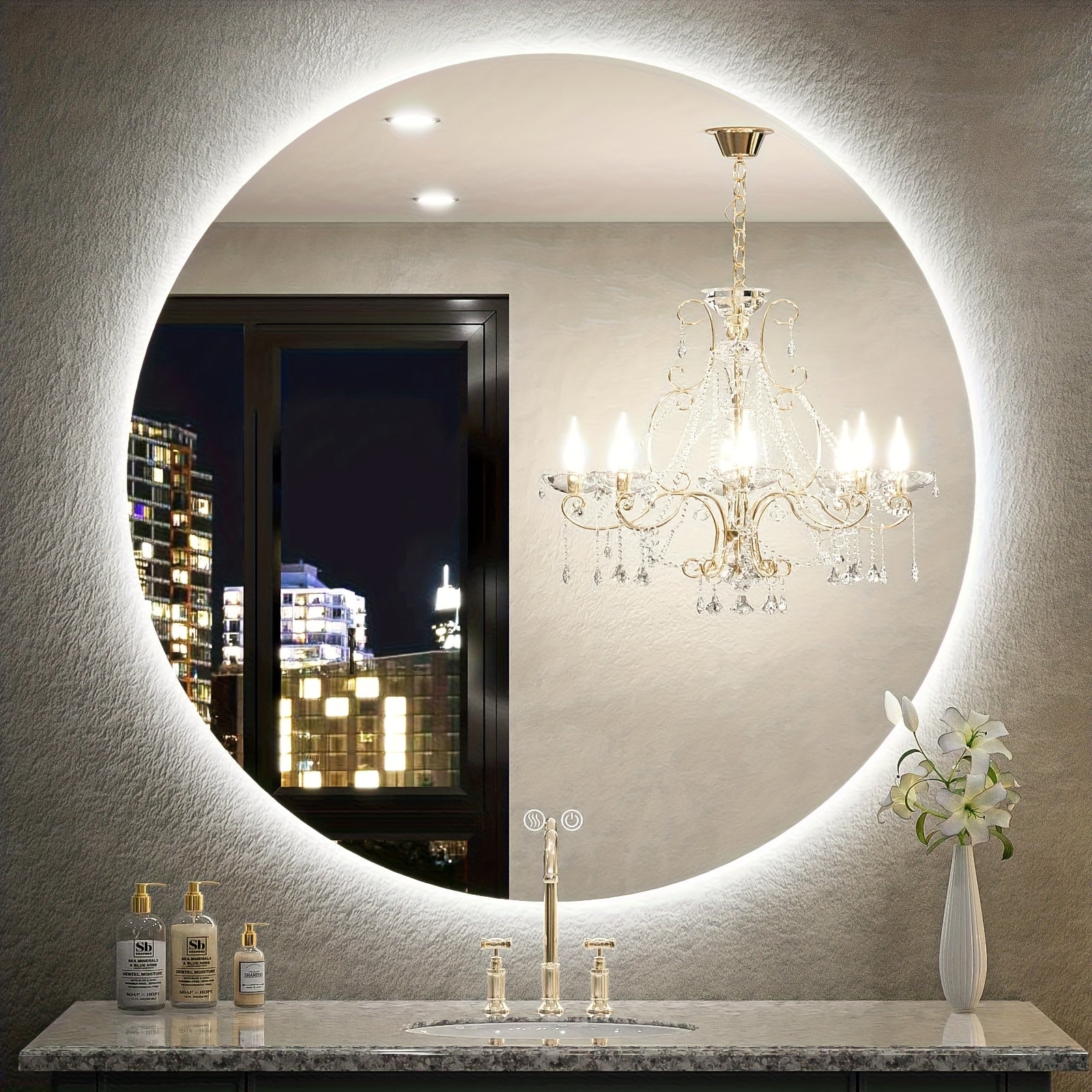 36 Inch LED Backlit Round Mirror for Vanity, Dimmable Lighted Bathroom 6000K Wall Mounted Mirror with Lights, Anti-Fog, Touch Switch And CRI 90+, Makeup Mirror, Grooming Mirror, Sleek Design, Decorative Mirror, Antifog Mirror, Color Temperature
