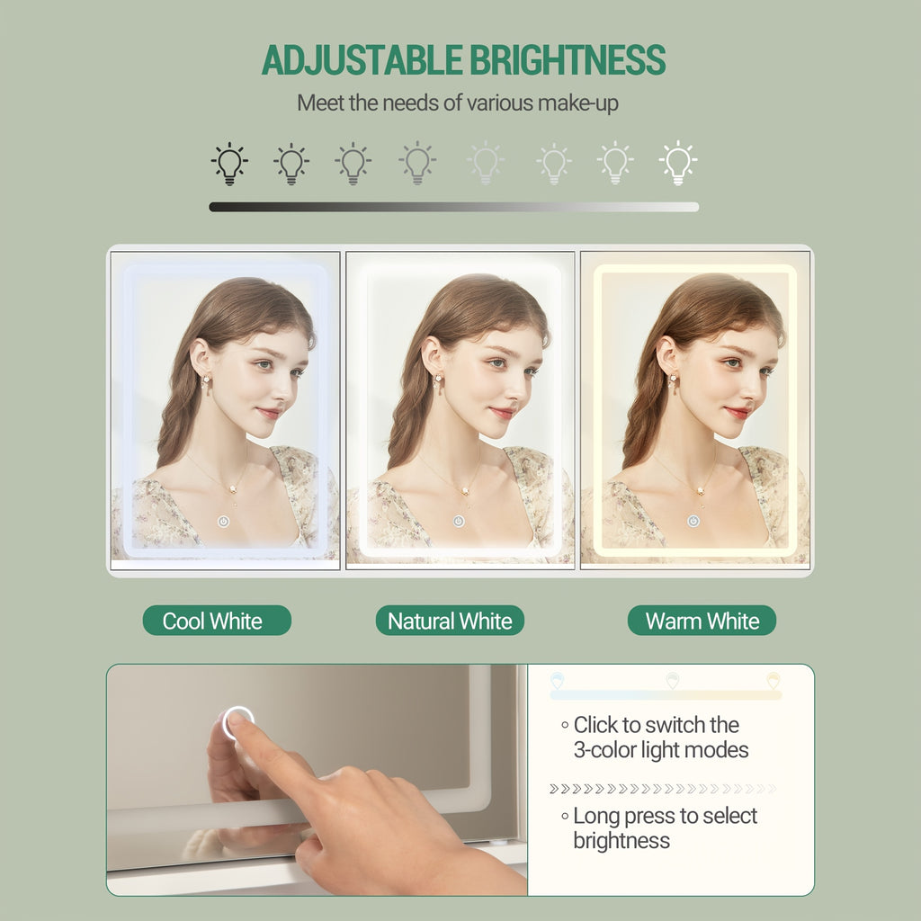 Large Vanity Desk with Light Mirror, Makeup Vanity Dressing Table with 3 Drawers, 6 Adjustable Shelves, Storage Cabinet, Bedroom Vanity Table for Women, Holiday Gift Guide