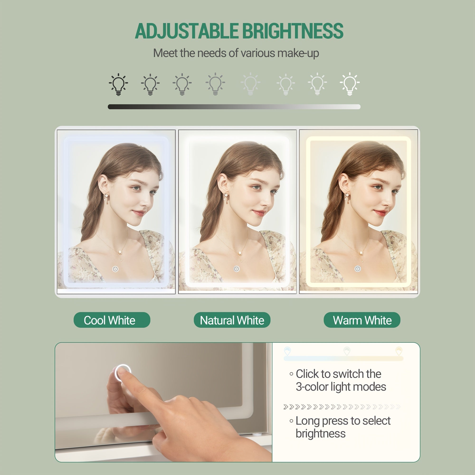 Large Vanity Desk with Light Mirror, Makeup Vanity Dressing Table with 3 Drawers, 6 Adjustable Shelves, Storage Cabinet, Bedroom Vanity Table for Women, Holiday Gift Guide