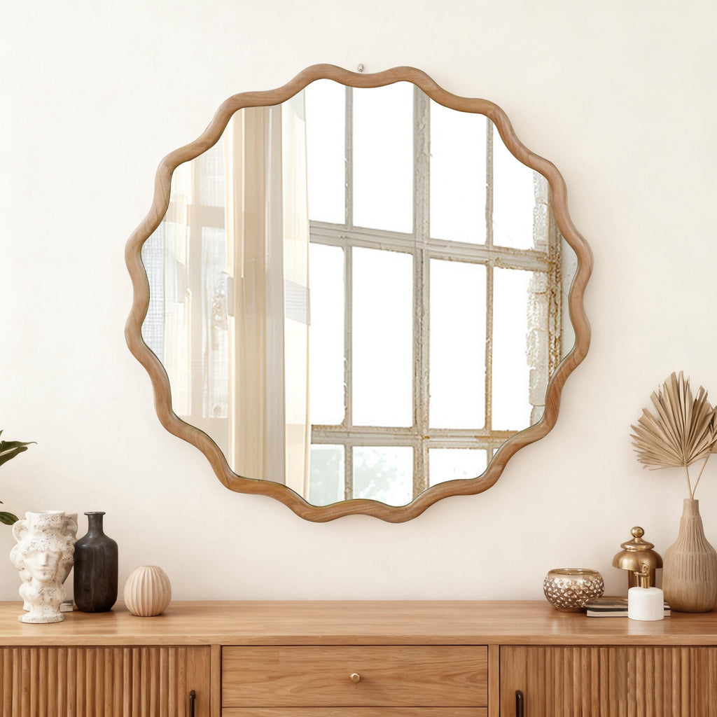 30 Inch Round Large Wall Mirror with Natural Wood Frame - Mirror for, Bathroom, Dressing Room - Rustic Modern Farmhouse Decor - Wall-Mounted (Fits Birch Wood, other natural woods)