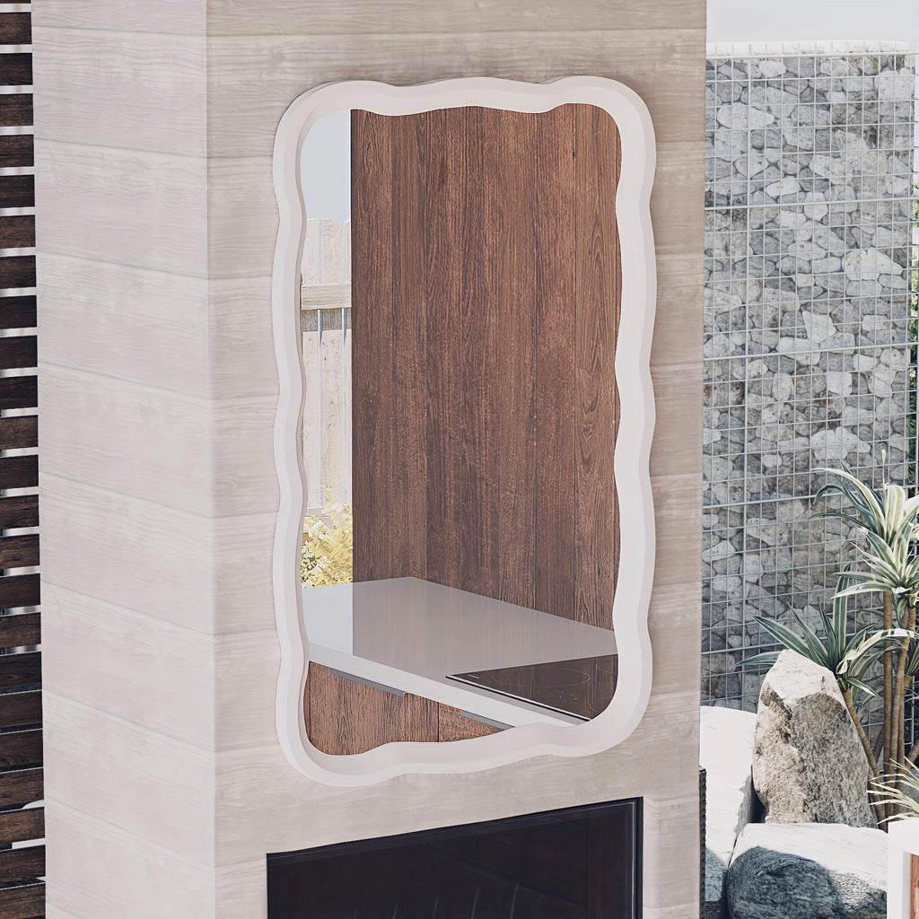 Farmhouse Curved Wood Frame Accent Mirror, Farmhouse French Country Decorative Wall Mirror