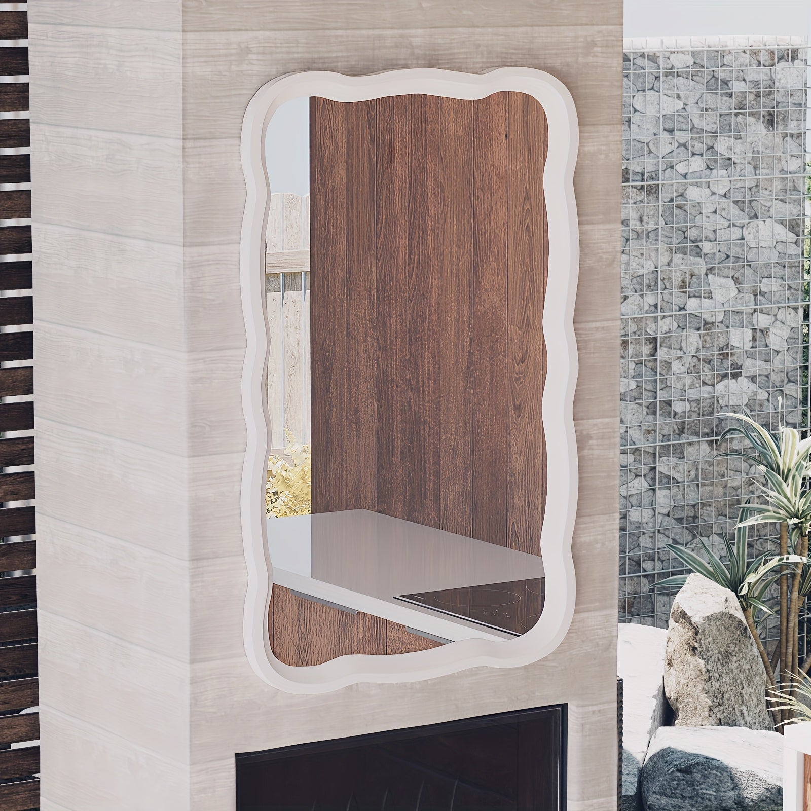 Farmhouse Curved Wood Frame Accent Mirror, Farmhouse French Country Decorative Wall Mirror