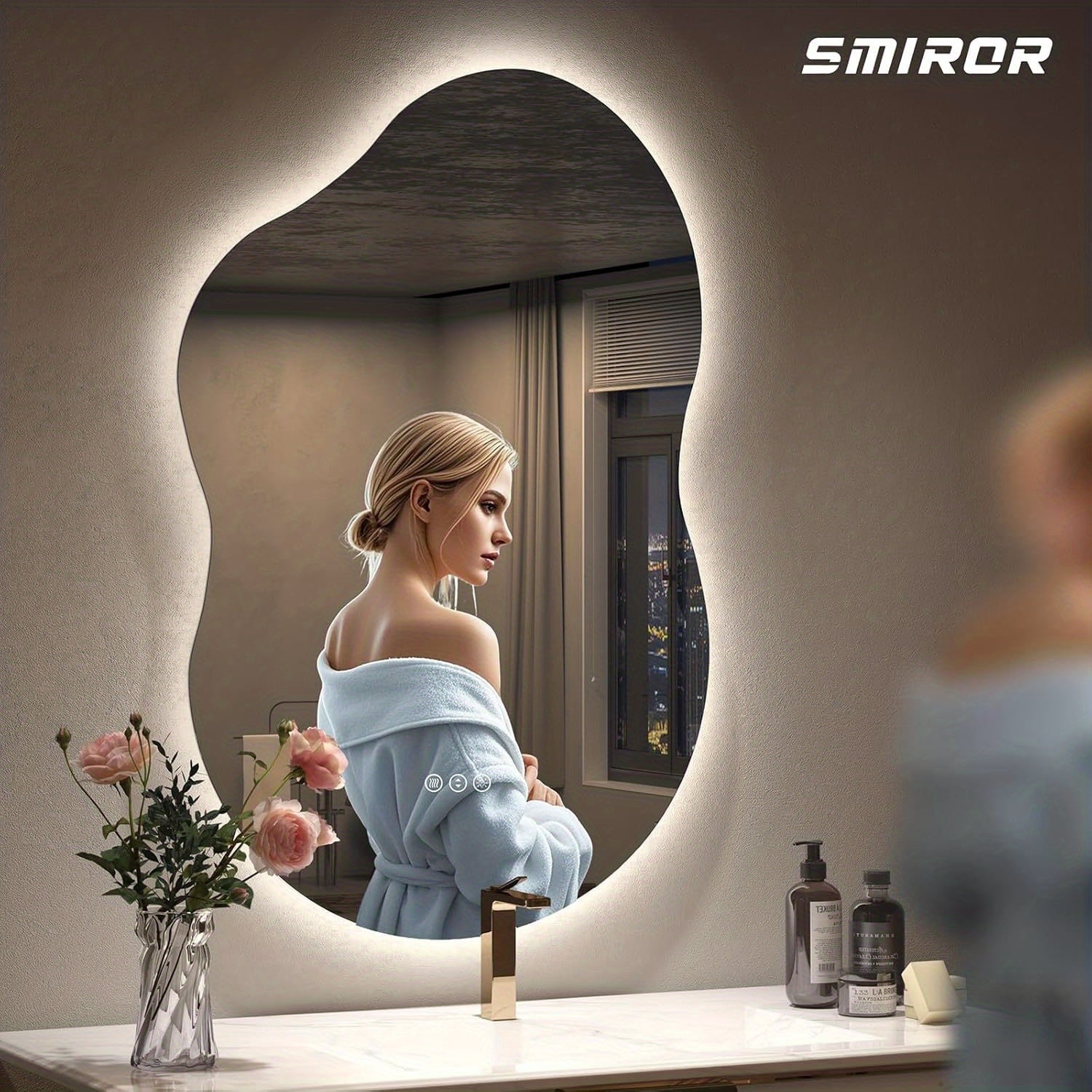 Cloud Shaped Bathroom Mirror | Smart Vanity Mirror with LED Lights, Fog-Free Dimmable Backlit, Memory Function for Horizontal\u002FVertical Mount, Intelligent Bathroom Lighting System