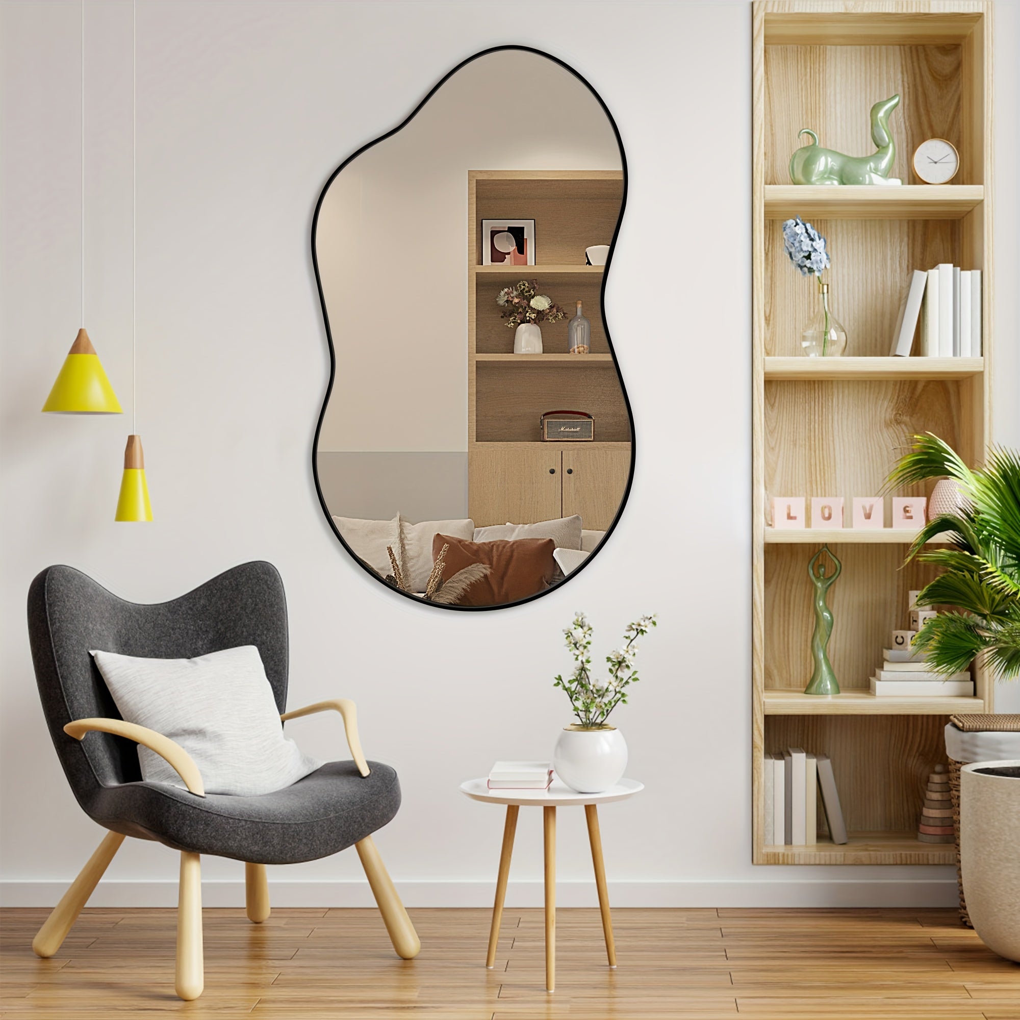 Irregular Wall Mirror - Wall Mirrors Decorative Black Asymmetrical Mirror Aviation Aluminum Alloy Frame For Bathroom, Bedroom, Living Room, Cloakroom, Entryway