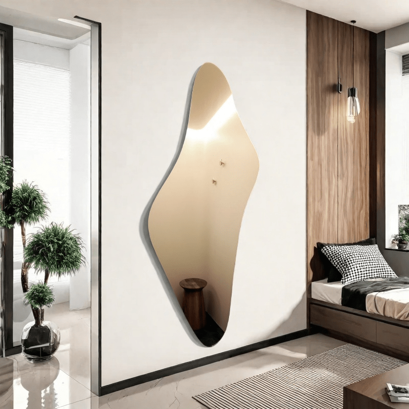 No-Drill Self-Adhesive Acrylic Full-Length Mirror - Irregular Shape, High-Definition Distortion-Free Reflection, Classic Vertical Wall-Mounted Mirror for Dormitories, Bedrooms, Bathrooms, And Home Decor, Stylish Design with Durable Materials