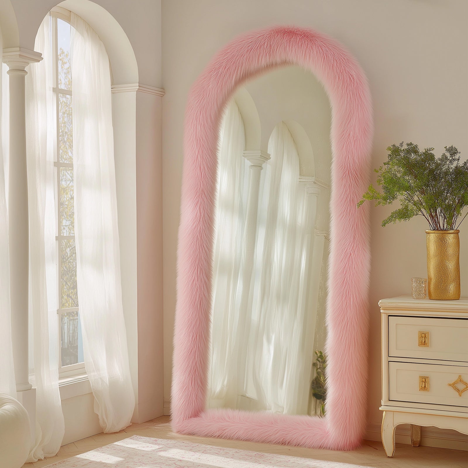 Curved Mirror, Tall Mirror for Leaning Or Hanging on The Wall, Complete Body Mirror for Bathroom Decor, Ideal for Christmas And Halloween Home Decoration, Presents