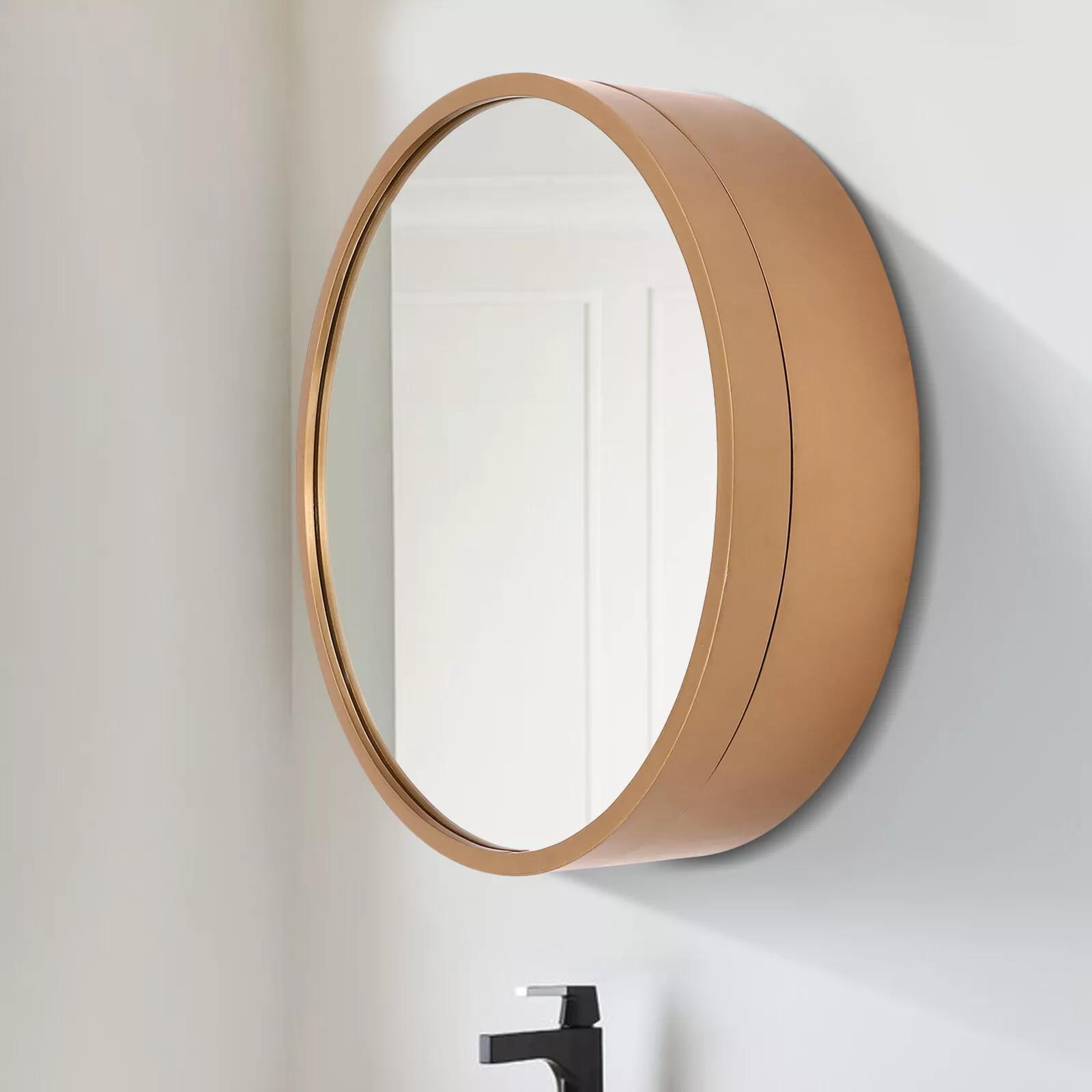 CNCEST Round Golden Bathroom Mirror Cabinet Wall-mounted Organizer Makeup Mirror Cabinet