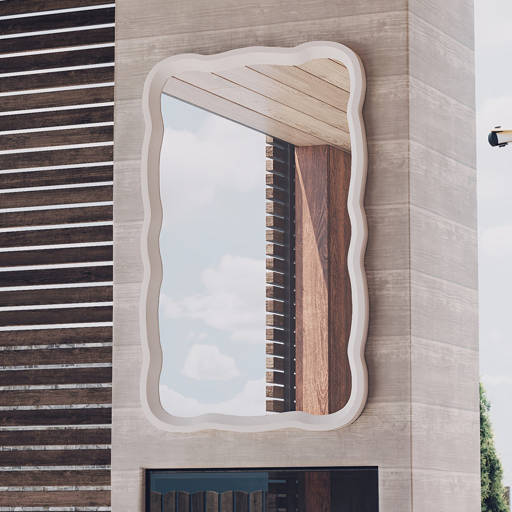 Farmhouse Curved Wood Frame Accent Mirror, Farmhouse French Country Decorative Wall Mirror