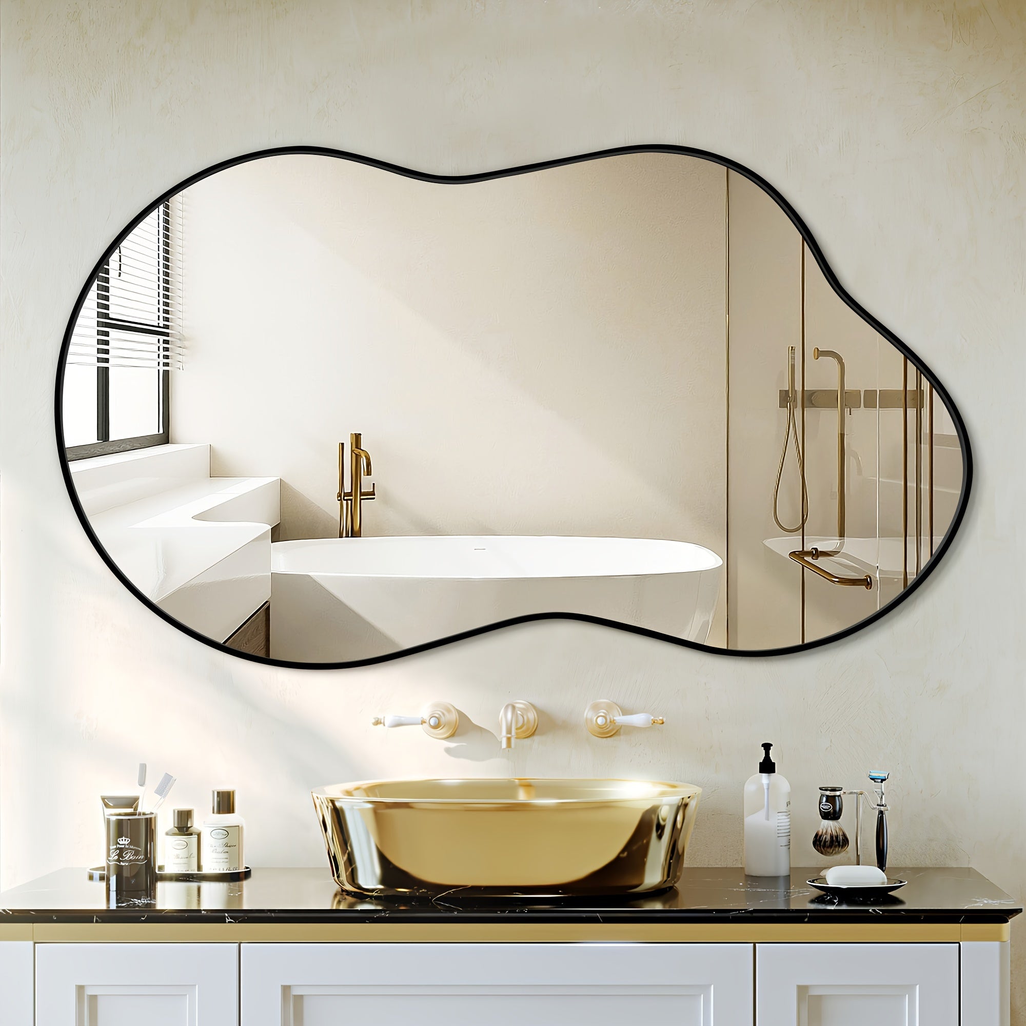 Irregular Wall Mirror - Wall Mirrors Decorative Black Asymmetrical Mirror Aviation Aluminum Alloy Frame For Bathroom, Bedroom, Living Room, Cloakroom, Entryway