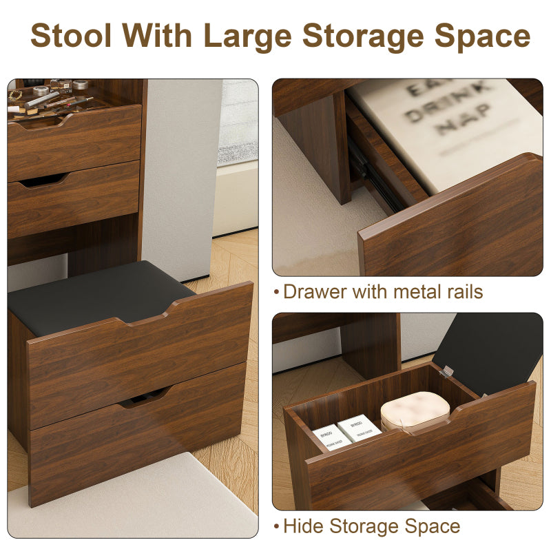 3-in-1 Vanity Desk with Lighted Mirror and Stool | Flip Top Makeup Dressing Table, Compact Storage for Bedroom, Bathroom, Dressing Room, 23.62\