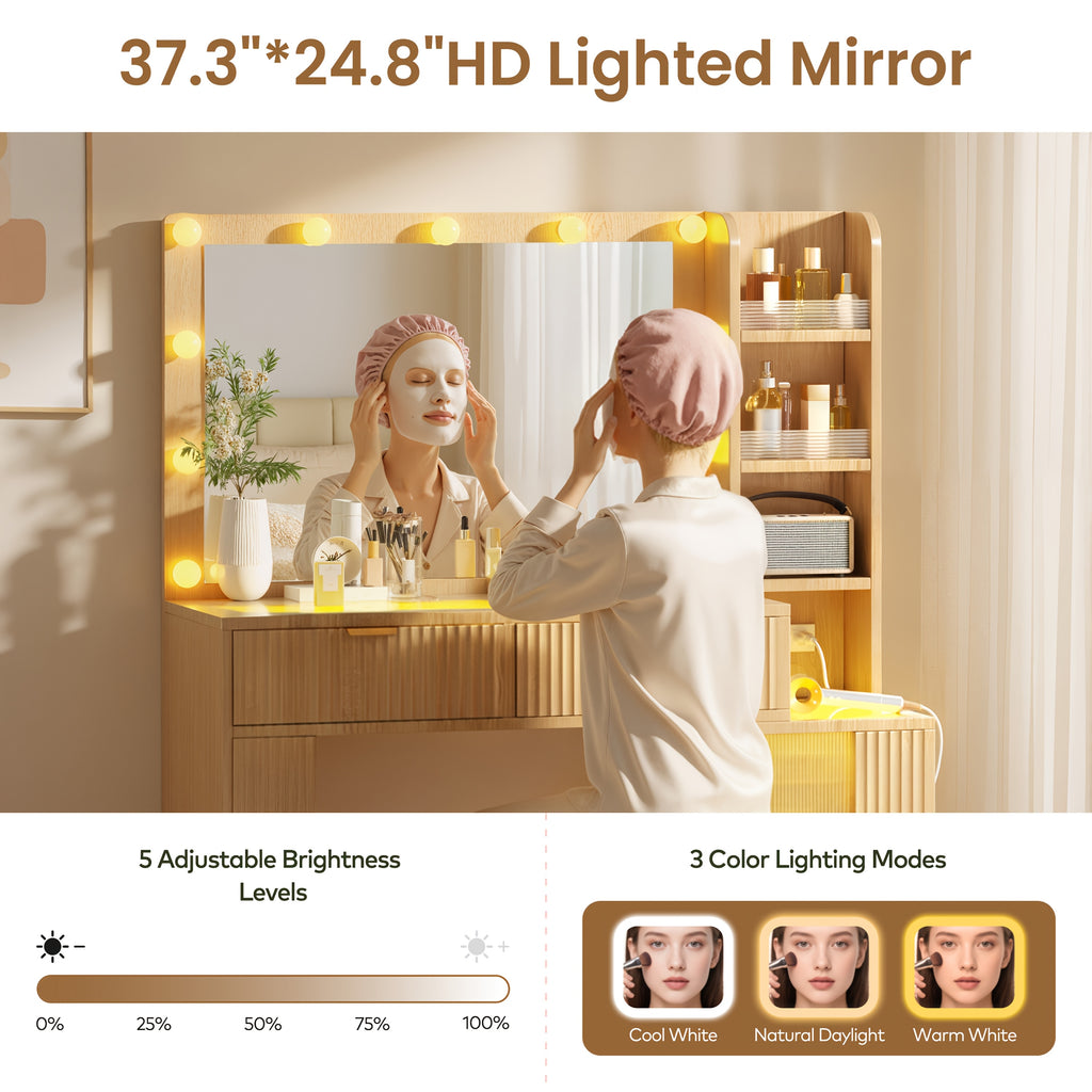 Hollywood Style Makeup Vanity Desk with Large 37\