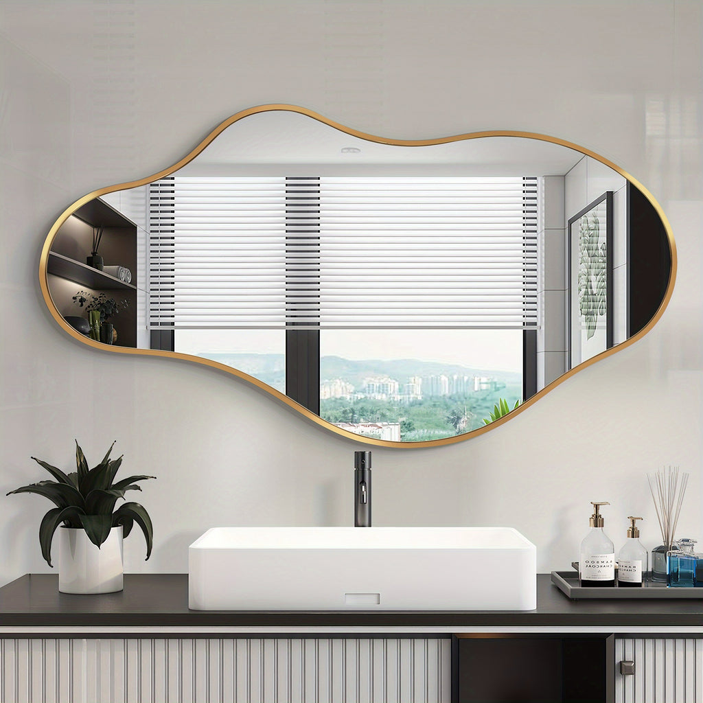 Asymmetrical Decorative Wall Mirror with an Aluminum Frame, Perfect for Use in Bathrooms, Bedrooms, Living Rooms, Cloakrooms, And Entryways
