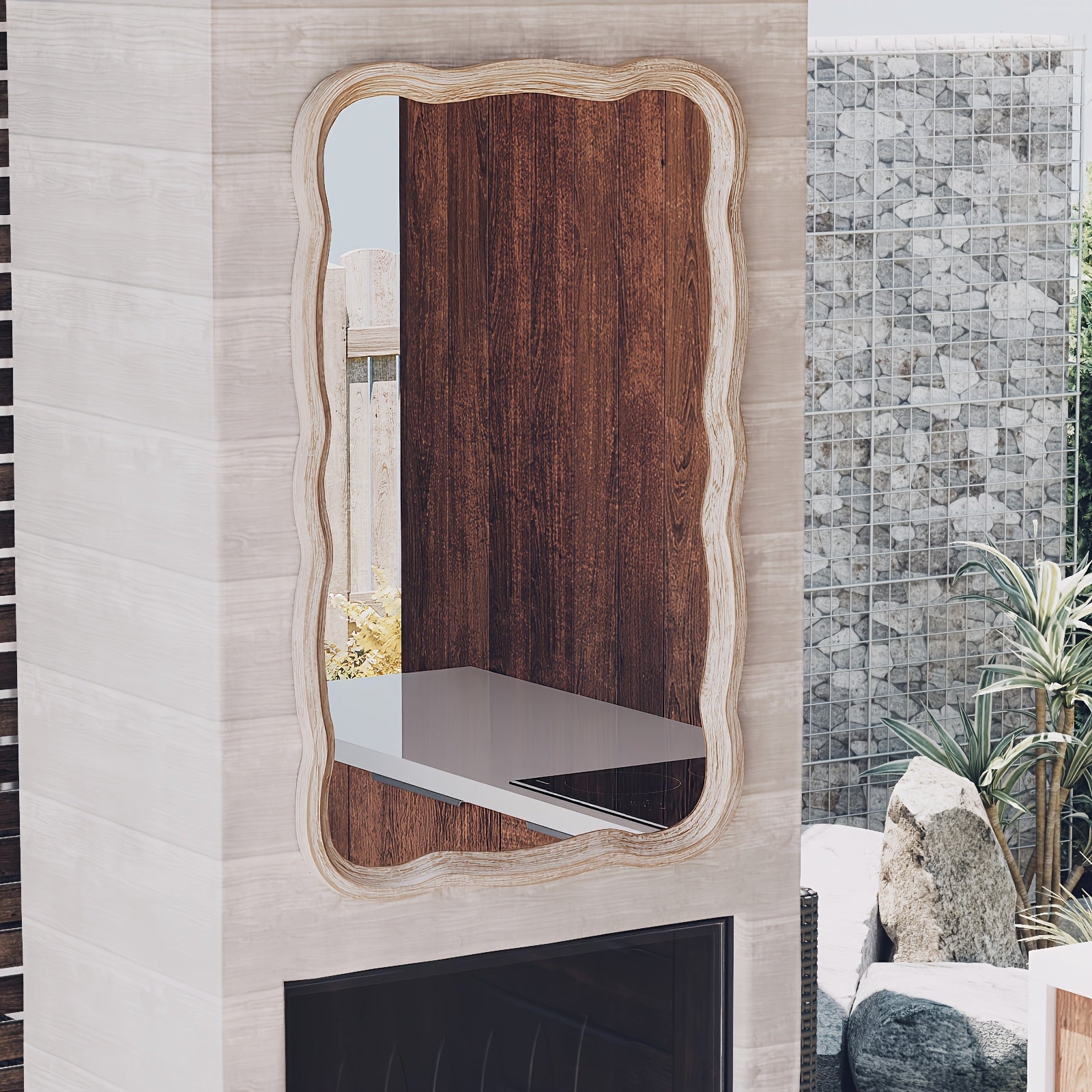 Farmhouse Curved Wood Frame Accent Mirror, Farmhouse French Country Decorative Wall Mirror