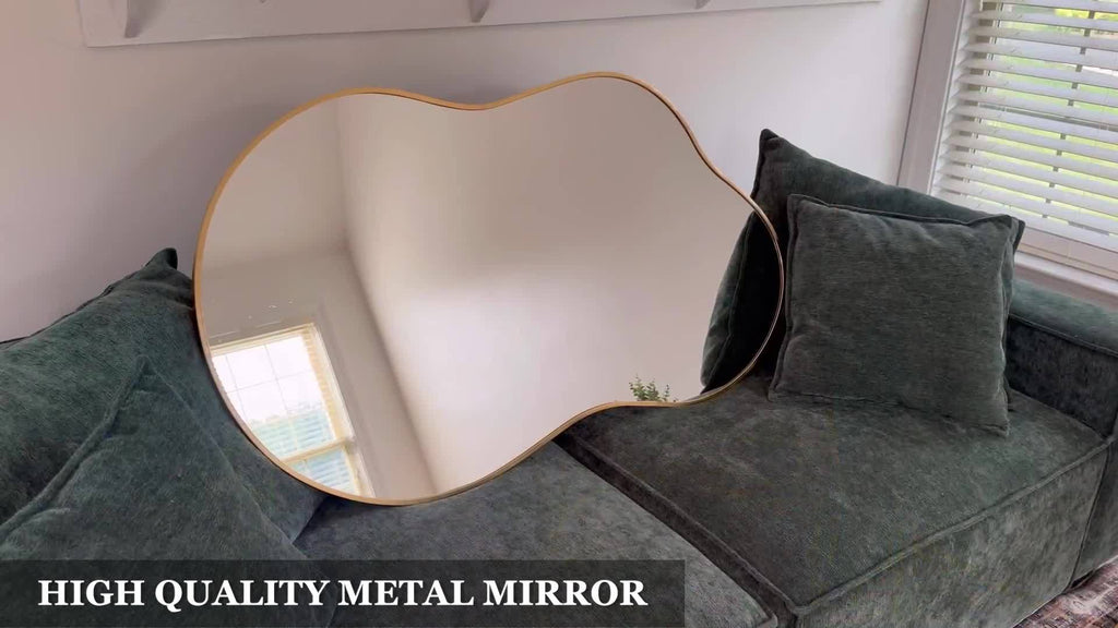 Asymmetrical Decorative Golden Wall Mirror - Aviation Aluminum Alloy Frame for Bathroom, Bedroom, Living Room, Cloakroom, And Entryway