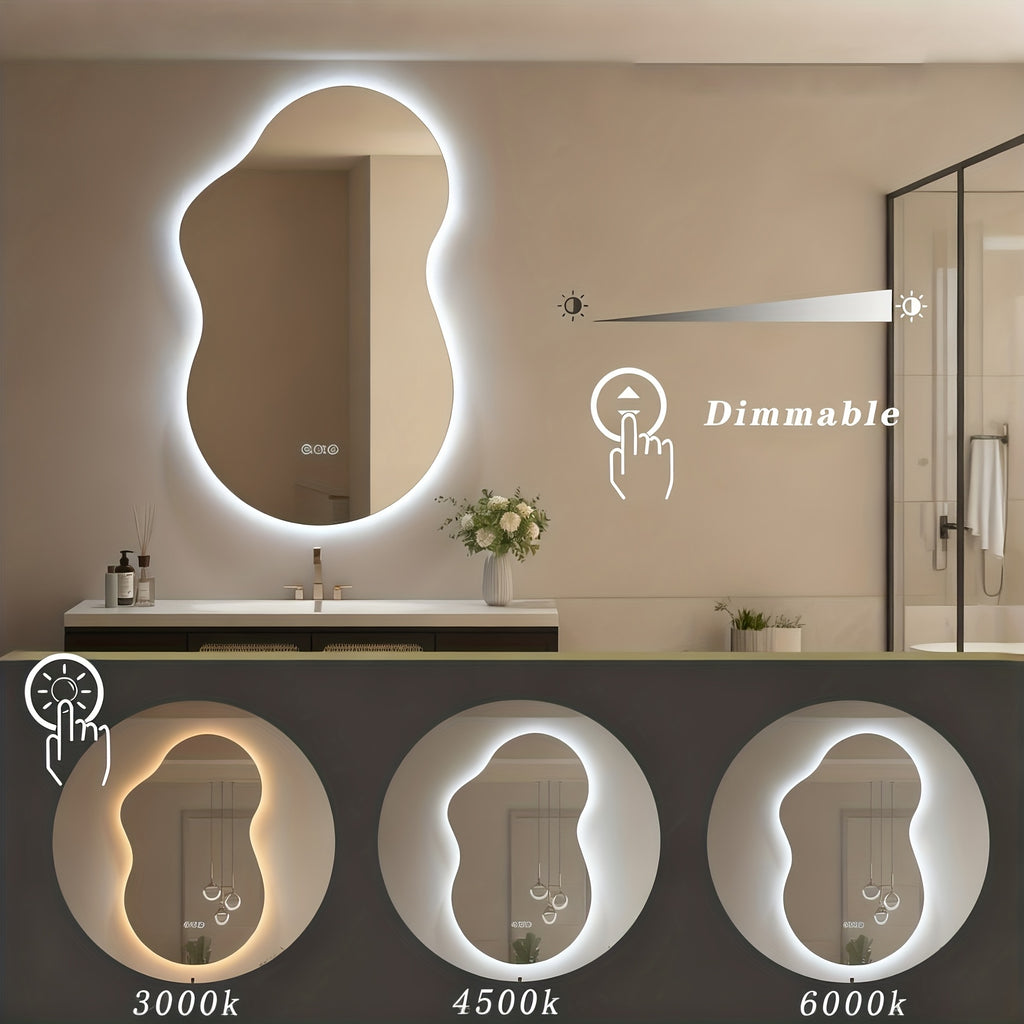 Cloud Shaped Bathroom Mirror | Smart Vanity Mirror with LED Lights, Fog-Free Dimmable Backlit, Memory Function for Horizontal\u002FVertical Mount, Intelligent Bathroom Lighting System