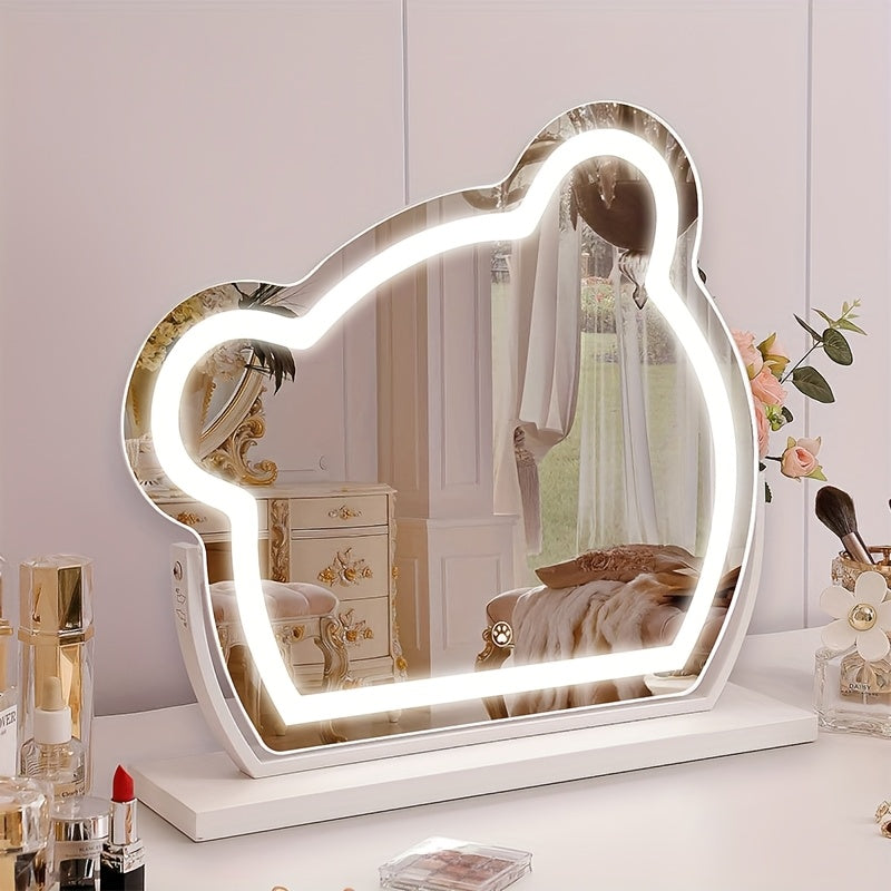 Bear LED Makeup Mirror with Light & Touch Sensor, Touch-Activated & Dimmable Color Adjustable Mirror, Cute Bear Vanity Mirror Suitable for, Salon, Dressing Table - Low Voltage Operation