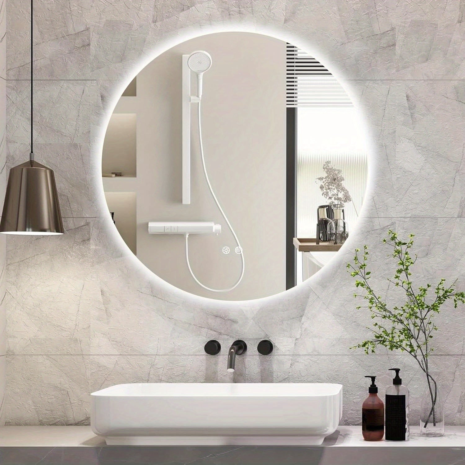 Round Backlit Bathroom Mirror With Lights, Wall-Mounted Vanity Mirrors, Circle LED Mirror For Bathroom, Anit-Fog, Stepless Dimmable, 3 Color Changing, Memory, Shatter-Proof
