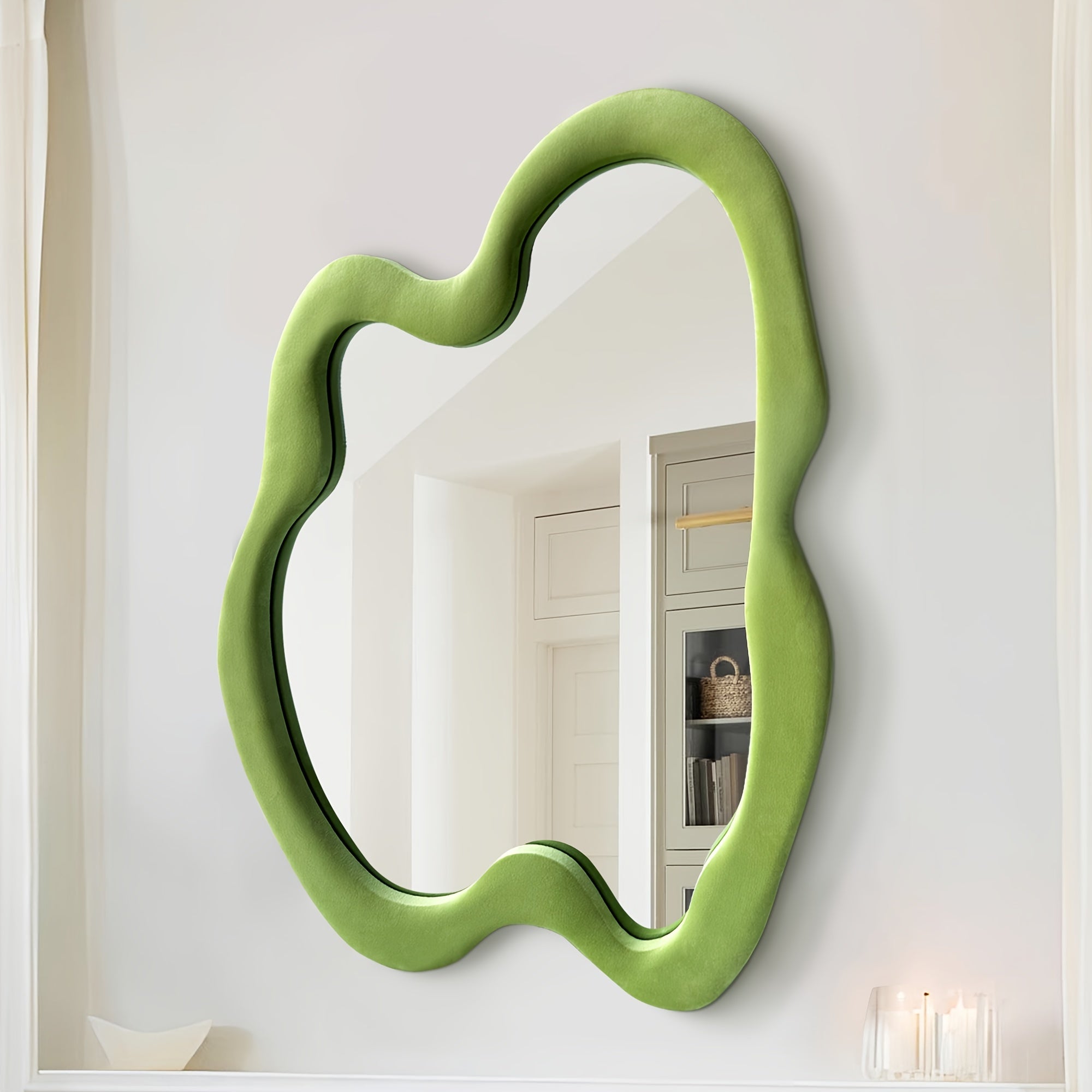 Irregular Mirror, Asymmetrical Wall Mirror, Black Wavy Mirror With Flannel Wrapped Wooden Frame, Modern Decorative Mirror For Living Room, Entryway, Bedroom, Dining Room, Living Room