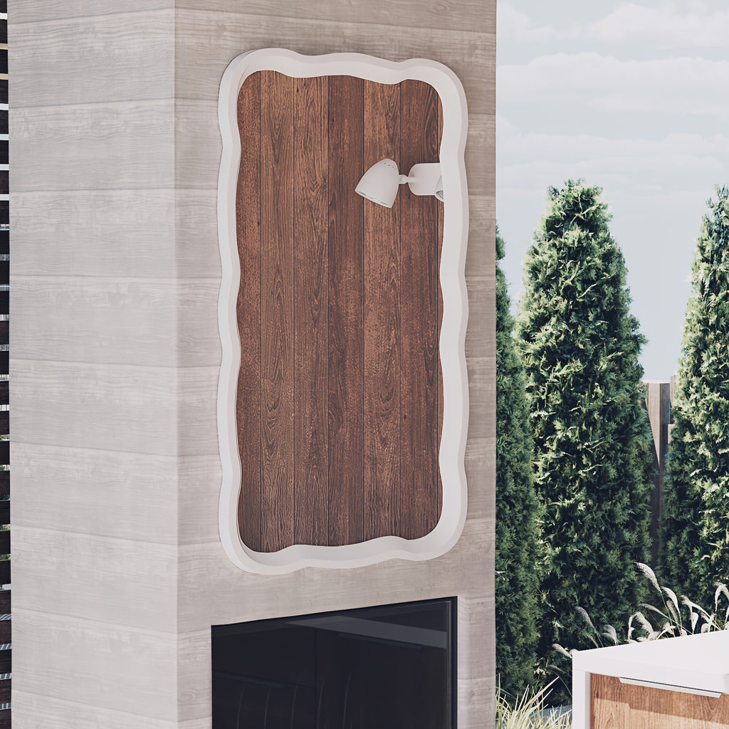 Farmhouse Curved Wood Frame Accent Mirror, Farmhouse French Country Decorative Wall Mirror