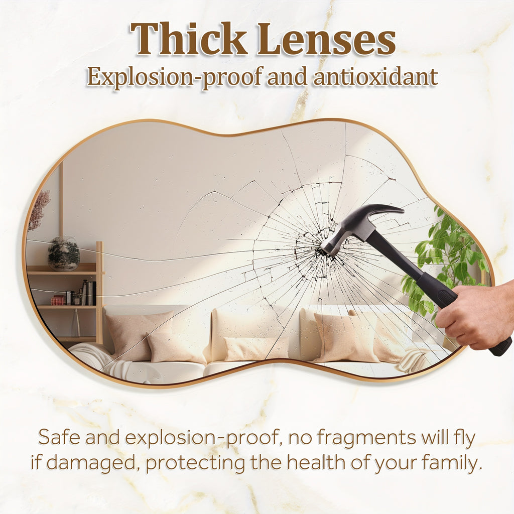 Asymmetrical Decorative Golden Wall Mirror - Aviation Aluminum Alloy Frame for Bathroom, Bedroom, Living Room, Cloakroom, And Entryway