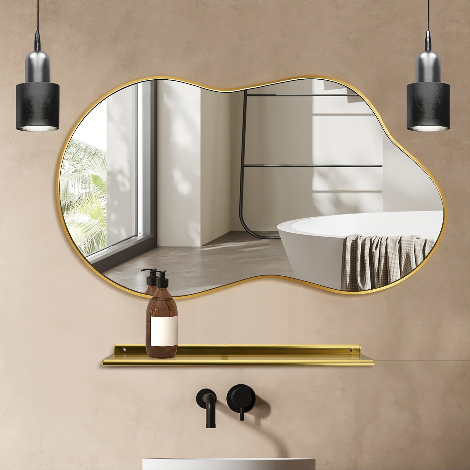 Asymmetrical Decorative Golden Wall Mirror - Aviation Aluminum Alloy Frame for Bathroom, Bedroom, Living Room, Cloakroom, And Entryway
