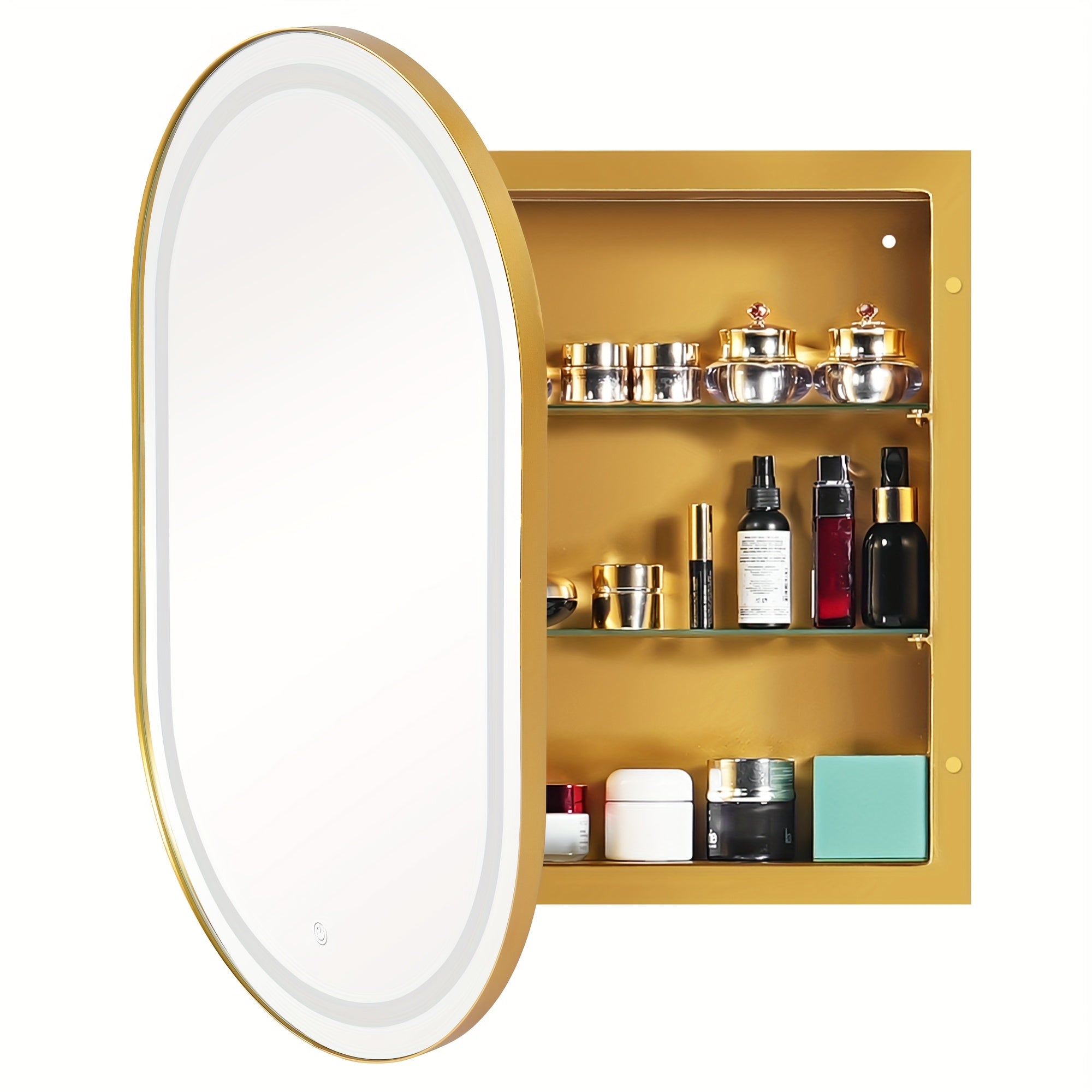 SOGES Modern Wall-Mounted Mirror Medicine Cabinet with Adjustable LED & Shelves - Oval Bathroom Storage Unit, Deep Metal Frame Suitable for Bathroom, Space-Saving Medicine Cabinet for, Doors\u002FHardware Color Options