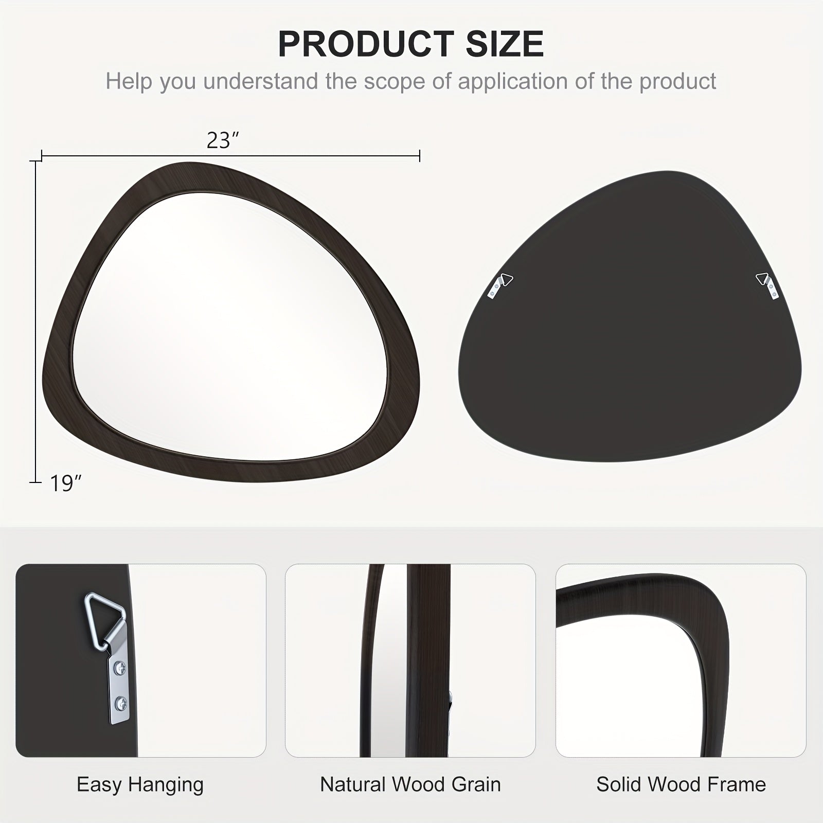 1pc 19*23in Fashionable Pebble Asymmetric Wood Mirror For Home Decor, Bathroom And Living Room, Wall-Mounted Vanity Mirror, Natural, Walnut And Black