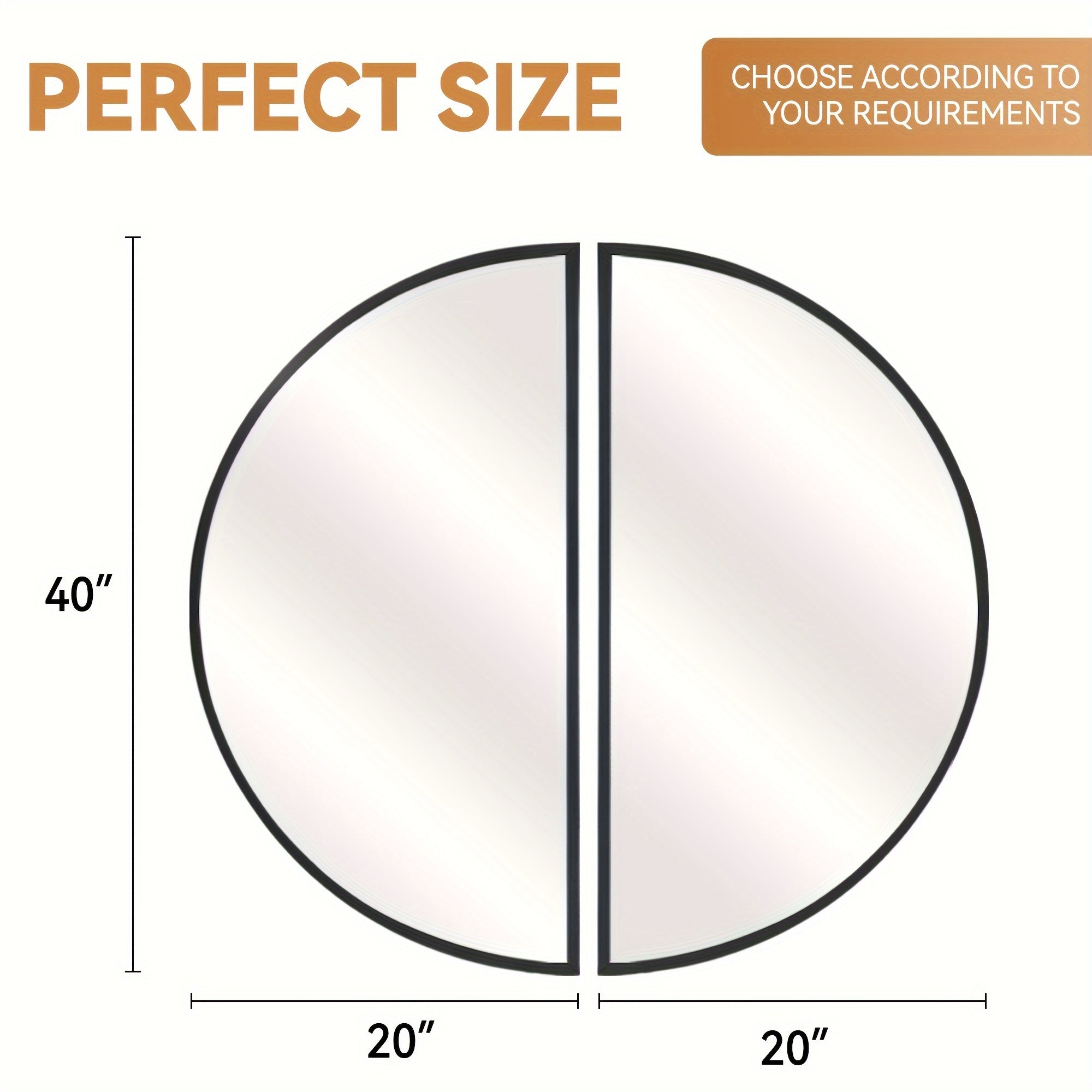 Wall Mirror-Bathroom Mirror Metal Frame Half Circle Mirror DIY For Bathroom, Bedroom, Living Room, Cloakroom, Entryway