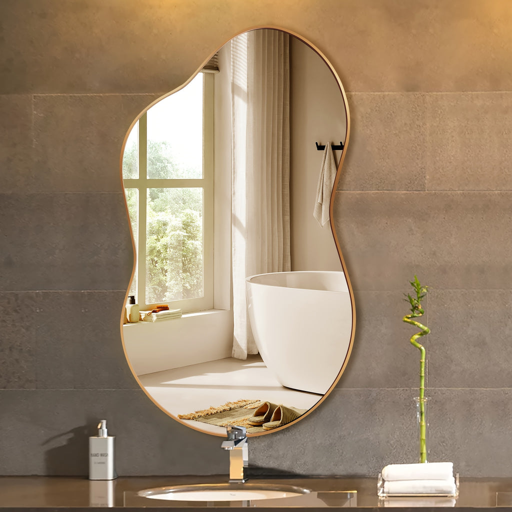 Asymmetrical Decorative Golden Wall Mirror - Aviation Aluminum Alloy Frame for Bathroom, Bedroom, Living Room, Cloakroom, And Entryway