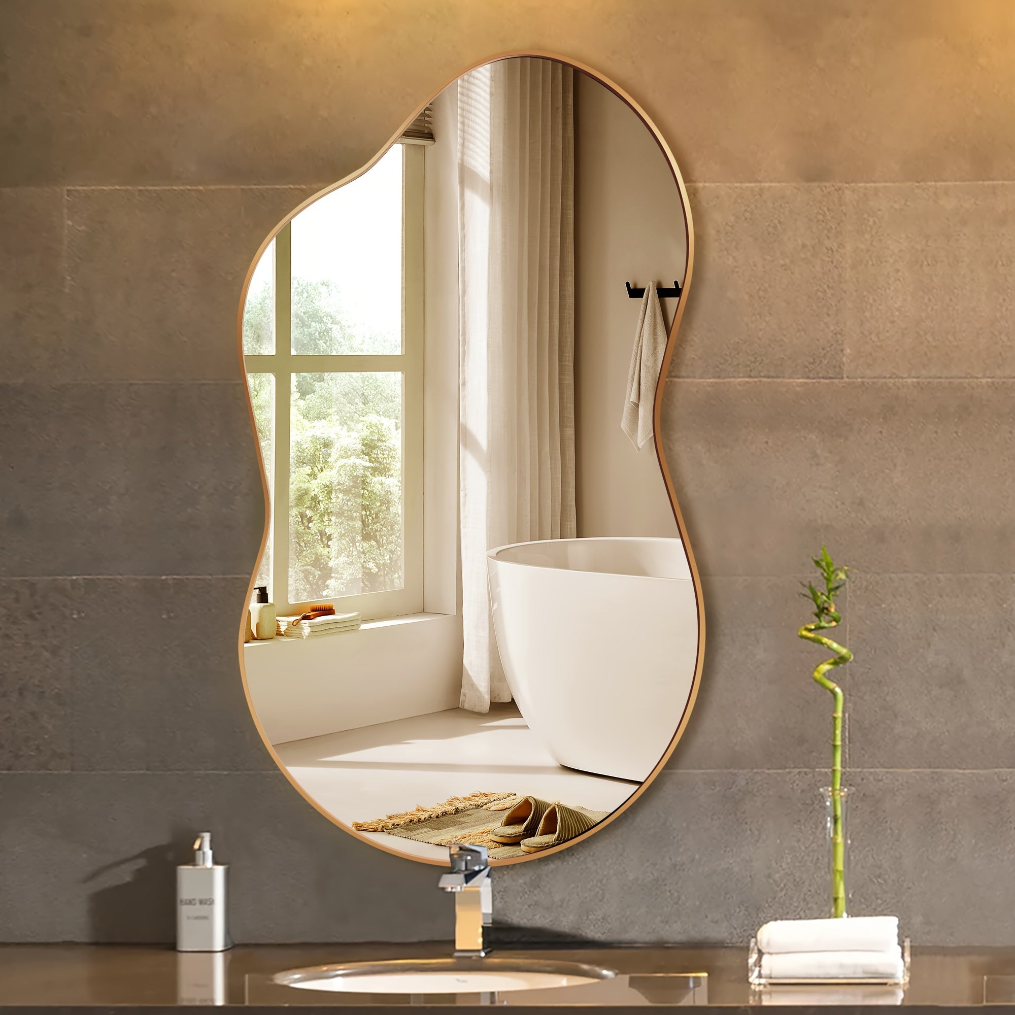 Asymmetrical Decorative Golden Wall Mirror - Aviation Aluminum Alloy Frame for Bathroom, Bedroom, Living Room, Cloakroom, And Entryway