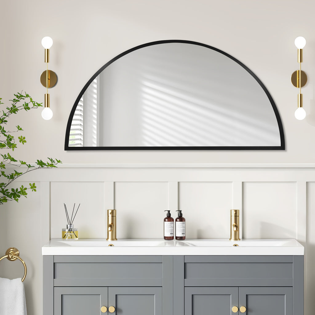 Wall Mirror-Bathroom Mirror Metal Frame Half Circle Mirror DIY For Bathroom, Bedroom, Living Room, Cloakroom, Entryway