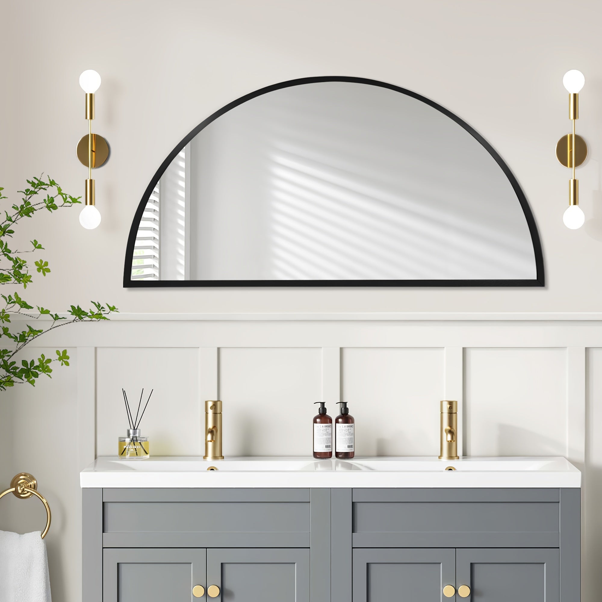 Wall Mirror-Bathroom Mirror Metal Frame Half Circle Mirror DIY For Bathroom, Bedroom, Living Room, Cloakroom, Entryway