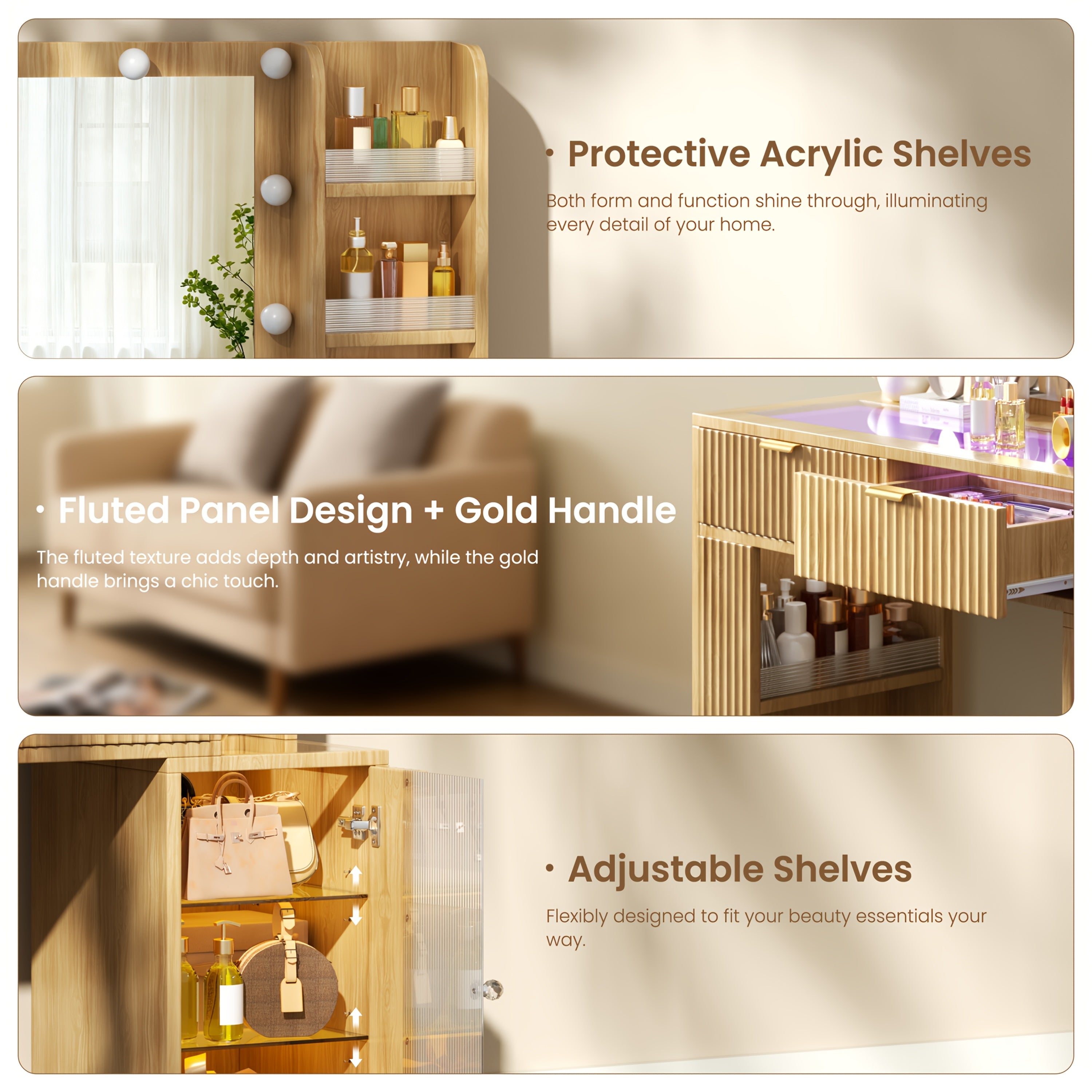 Hollywood Style Makeup Vanity Desk with Large 37\