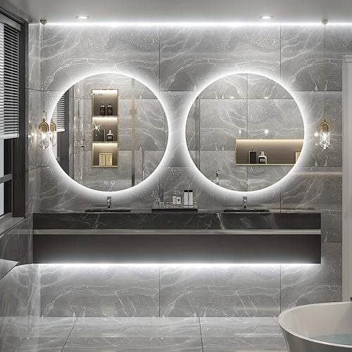 36 Inch LED Backlit Round Mirror for Vanity, Dimmable Lighted Bathroom 6000K Wall Mounted Mirror with Lights, Anti-Fog, Touch Switch And CRI 90+, Makeup Mirror, Grooming Mirror, Sleek Design, Decorative Mirror, Antifog Mirror, Color Temperature