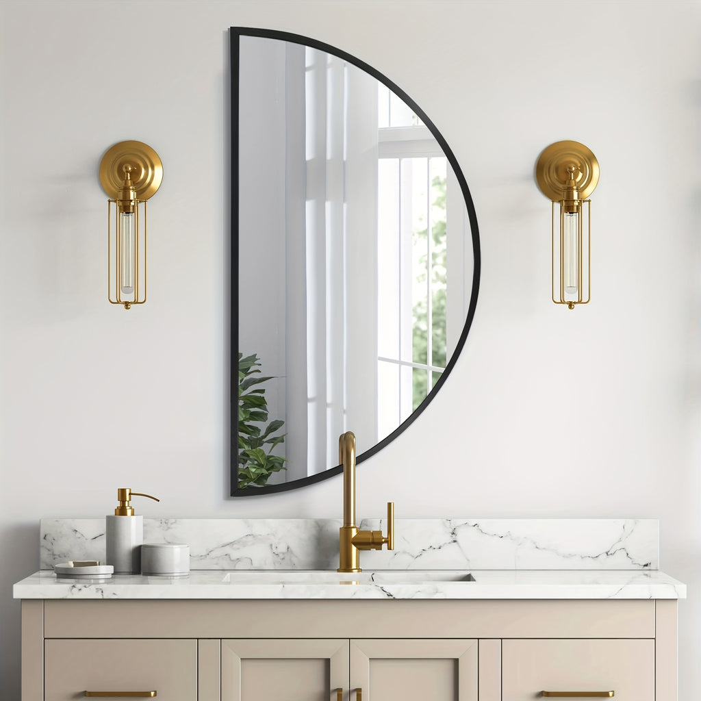 Wall Mirror-Bathroom Mirror Metal Frame Half Circle Mirror DIY For Bathroom, Bedroom, Living Room, Cloakroom, Entryway