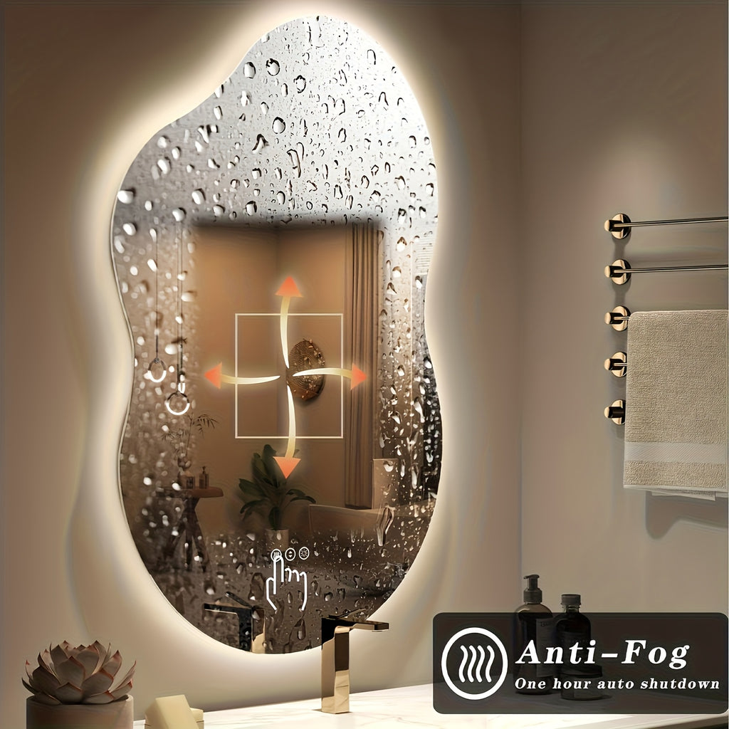 Cloud Shaped Bathroom Mirror | Smart Vanity Mirror with LED Lights, Fog-Free Dimmable Backlit, Memory Function for Horizontal\u002FVertical Mount, Intelligent Bathroom Lighting System