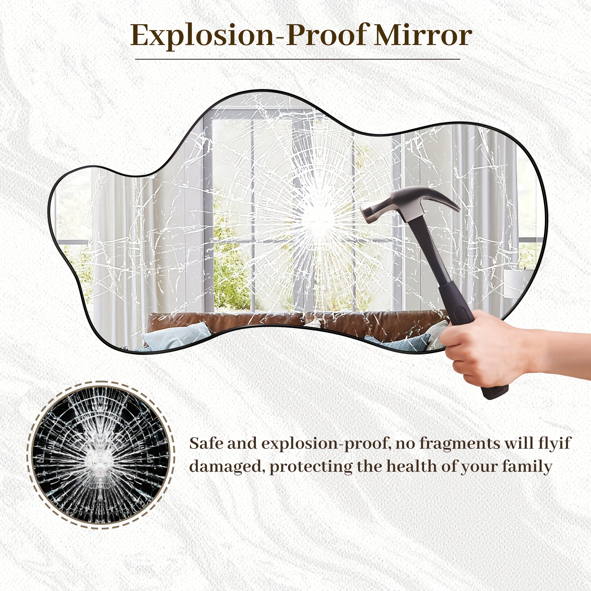 LADYNOW Modern Asymmetrical Wall Mirror - Black Decorative Irregular Shape, Vertical Orientation for Living Room, Bedroom, Bathroom & Entryway Decor, No Electricity Needed, Unique Natural Design, Mirror Wall Deco
