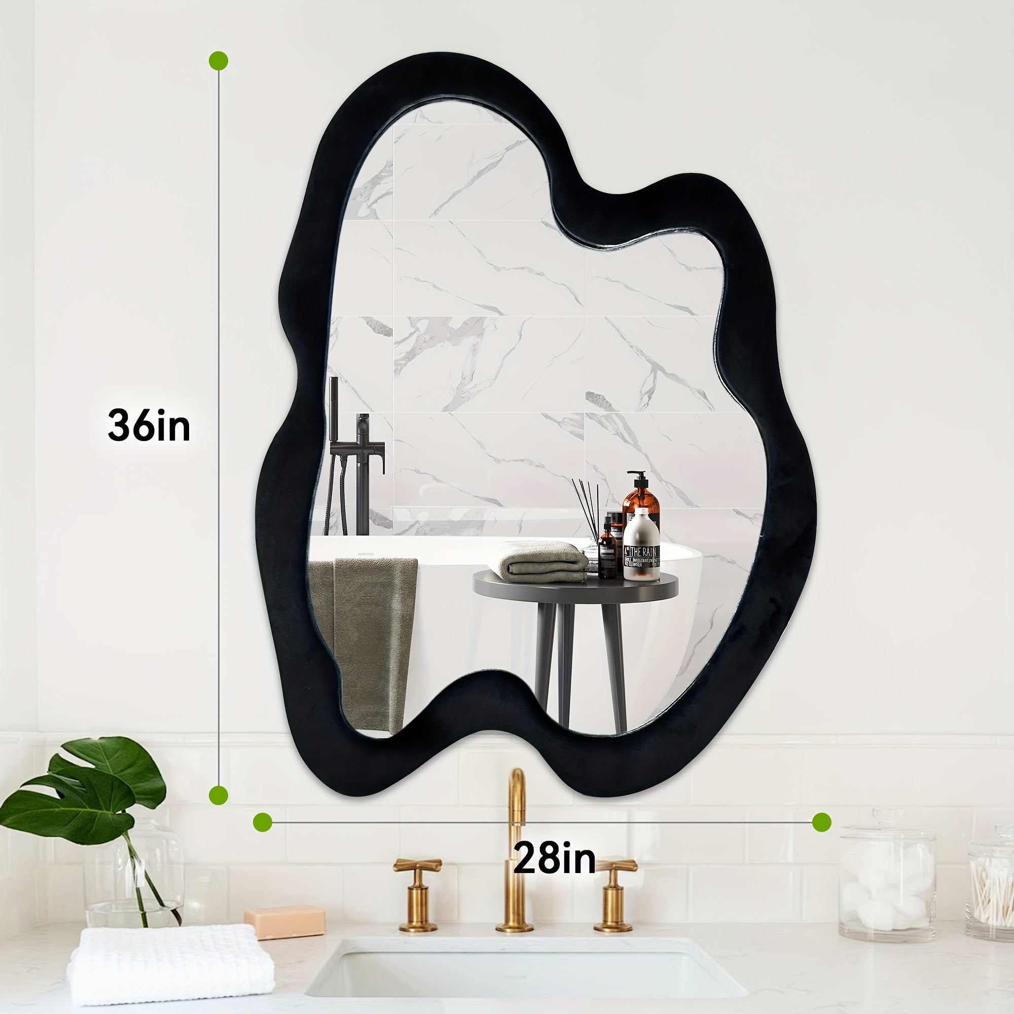 Rregular Wall Mirror Asymmetrical Mirror, Black Wavy Mirror With Flannel Frame, Decorative Wall Mirror For Bedroom, Livingroom, Entryway