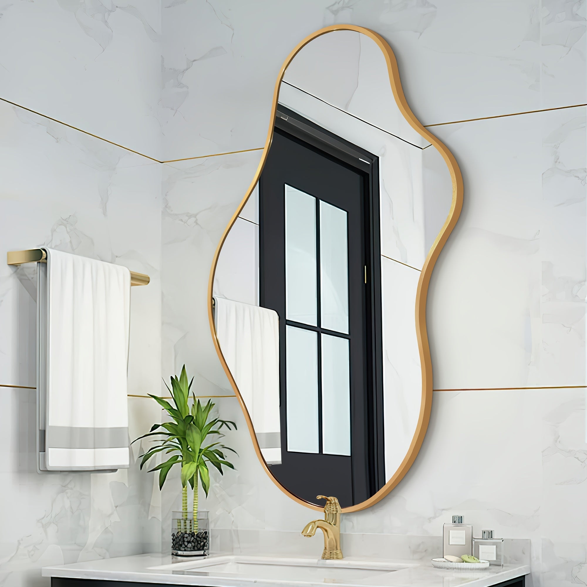 Asymmetrical Decorative Wall Mirror with an Aluminum Frame, Perfect for Use in Bathrooms, Bedrooms, Living Rooms, Cloakrooms, And Entryways