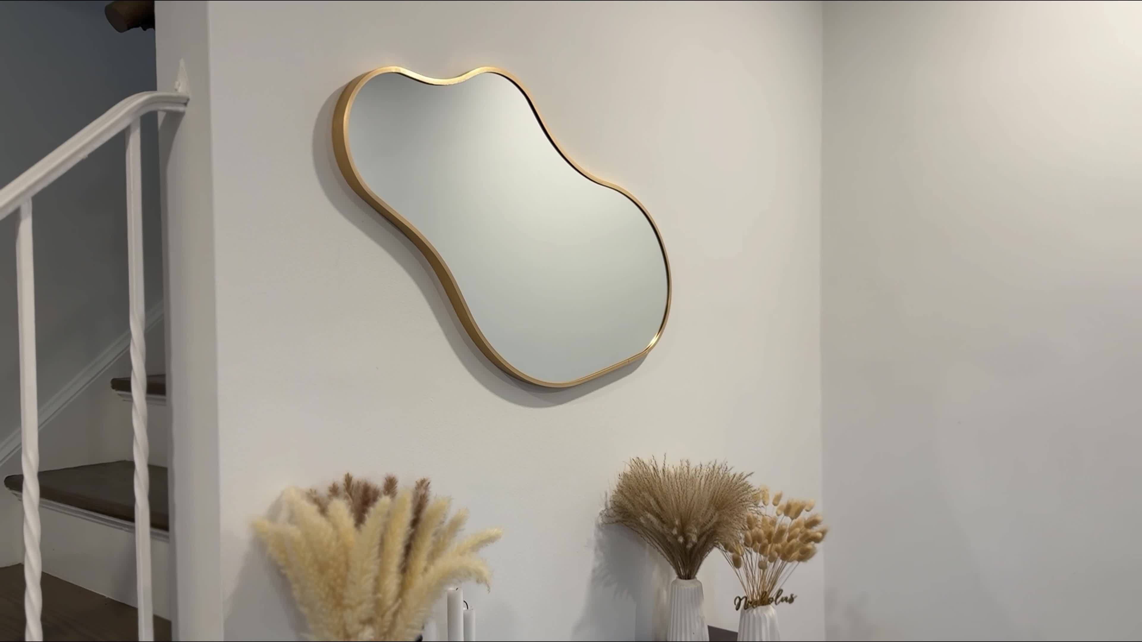 Asymmetrical Decorative Wall Mirror with an Aluminum Frame, Perfect for Use in Bathrooms, Bedrooms, Living Rooms, Cloakrooms, And Entryways