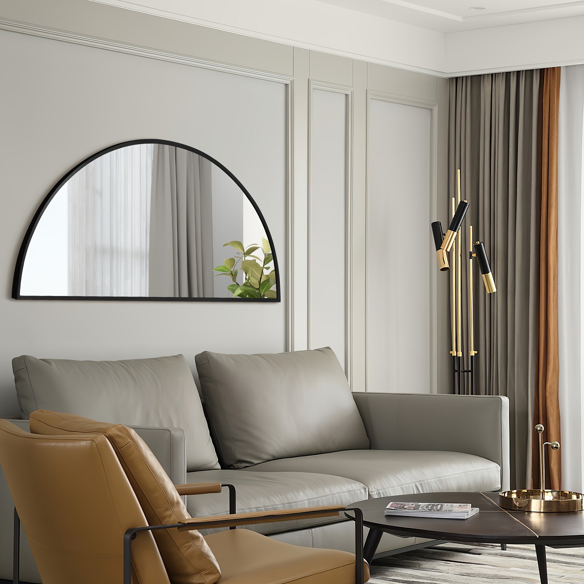 Wall Mirror-Bathroom Mirror Metal Frame Half Circle Mirror DIY For Bathroom, Bedroom, Living Room, Cloakroom, Entryway