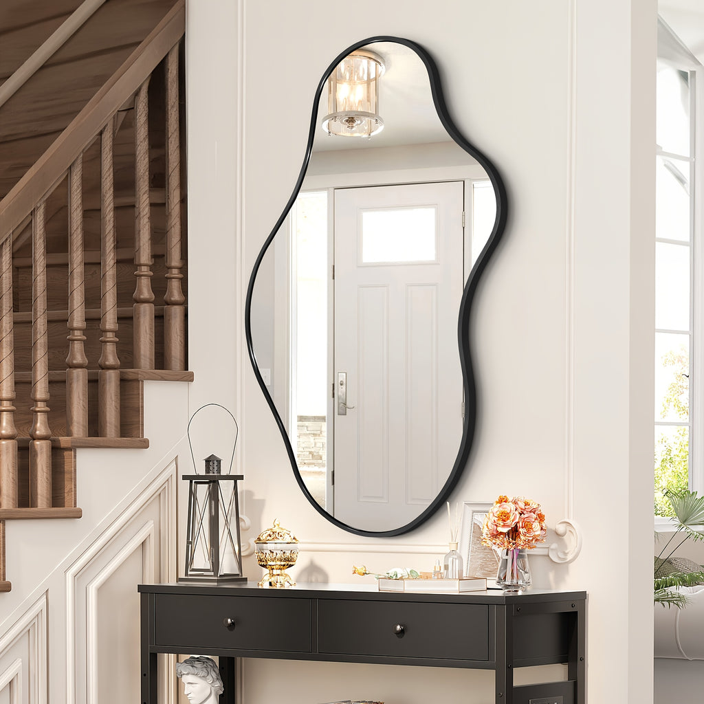 Asymmetrical Decorative Wall Mirror with an Aluminum Frame, Perfect for Use in Bathrooms, Bedrooms, Living Rooms, Cloakrooms, And Entryways