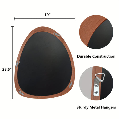 1pc 19*23in Fashionable Pebble Asymmetric Wood Mirror For Home Decor, Bathroom And Living Room, Wall-Mounted Vanity Mirror, Natural, Walnut And Black