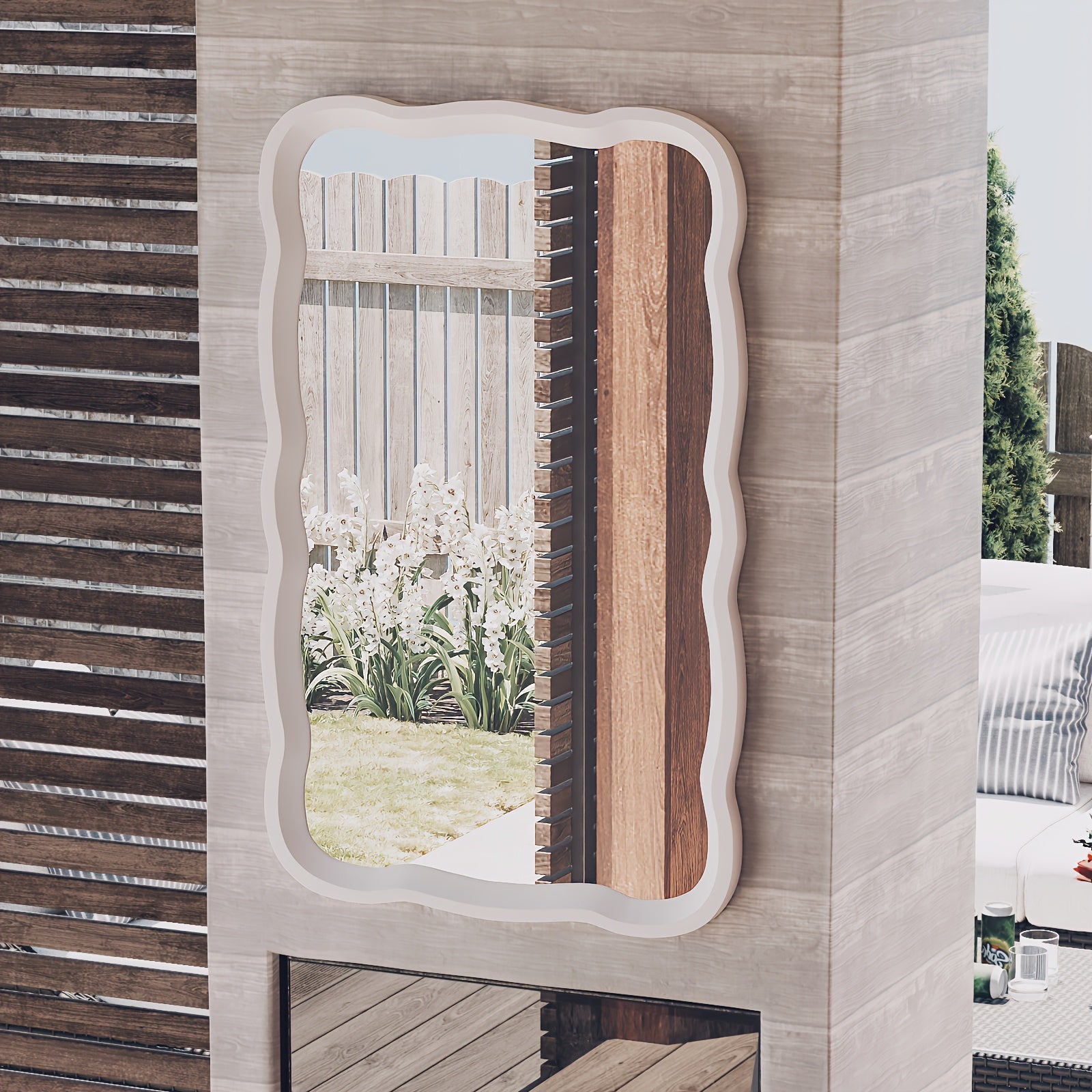 Farmhouse Curved Wood Frame Accent Mirror, Farmhouse French Country Decorative Wall Mirror