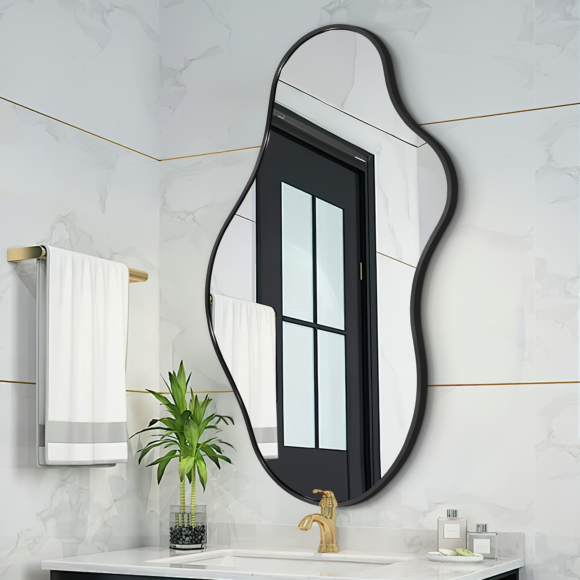 Asymmetrical Decorative Wall Mirror with an Aluminum Frame, Perfect for Use in Bathrooms, Bedrooms, Living Rooms, Cloakrooms, And Entryways