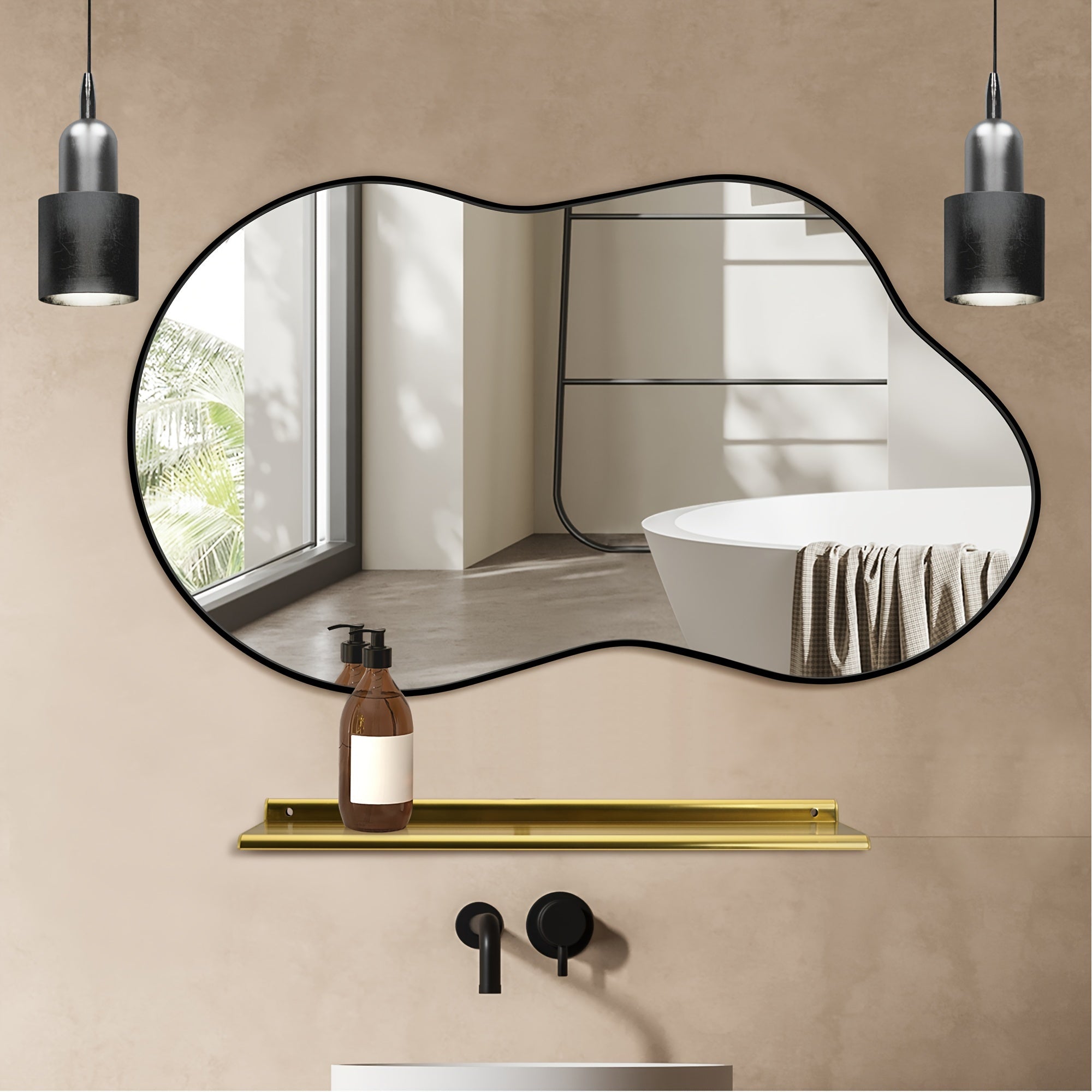 Irregular Wall Mirror - Wall Mirrors Decorative Black Asymmetrical Mirror Aviation Aluminum Alloy Frame For Bathroom, Bedroom, Living Room, Cloakroom, Entryway